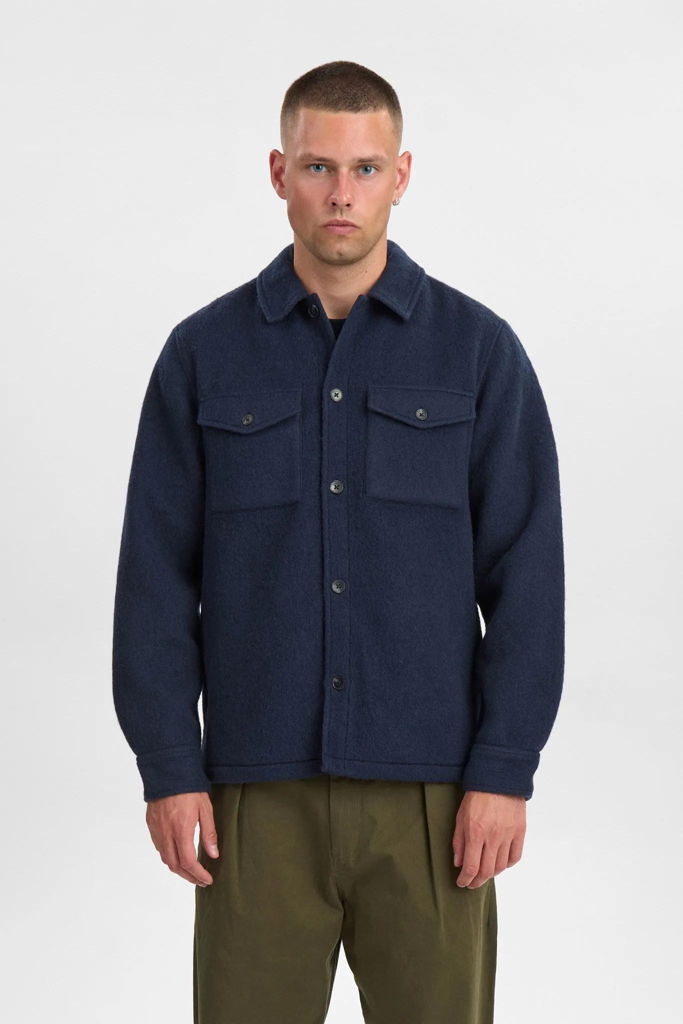 AKOSCAR BOILED WOOL OVERSHIRT - Sky Captain sold by anerkjendt product image thumbnail 2