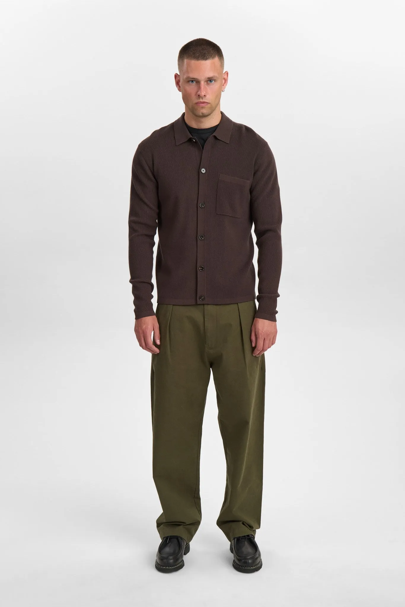 AKSVEND NEEDLE RIB KNIT CARDIGAN - Mulch sold by anerkjendt product image thumbnail 5