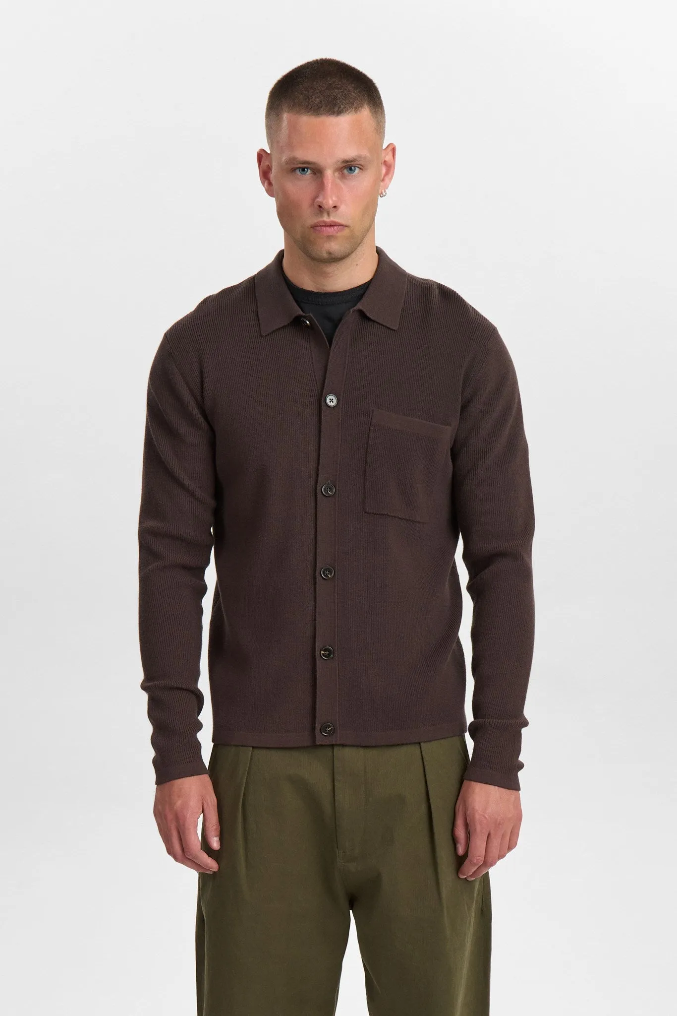 AKSVEND NEEDLE RIB KNIT CARDIGAN - Mulch sold by anerkjendt product image thumbnail 2