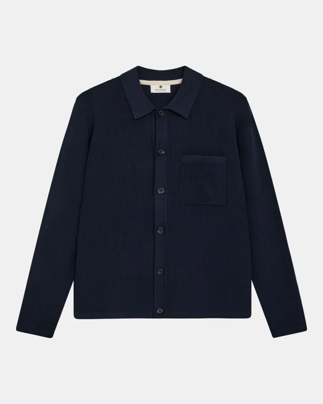 AKSVEND NEEDLE RIB KNIT CARDIGAN - Sky Captain sold by anerkjendt