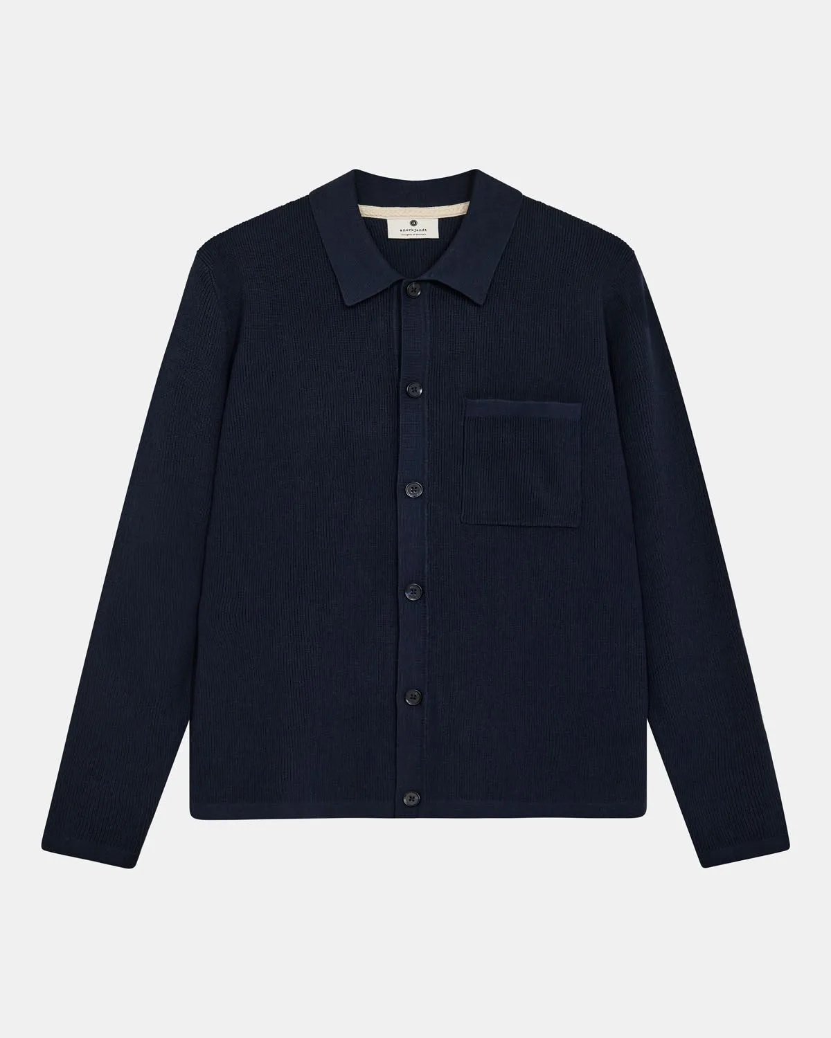 AKSVEND NEEDLE RIB KNIT CARDIGAN - Sky Captain sold by anerkjendt