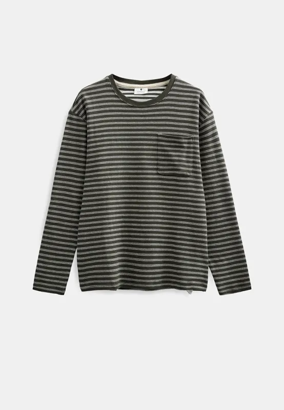 AKVILLADS STRIPE L/S TEE - Forest night sold by anerkjendt