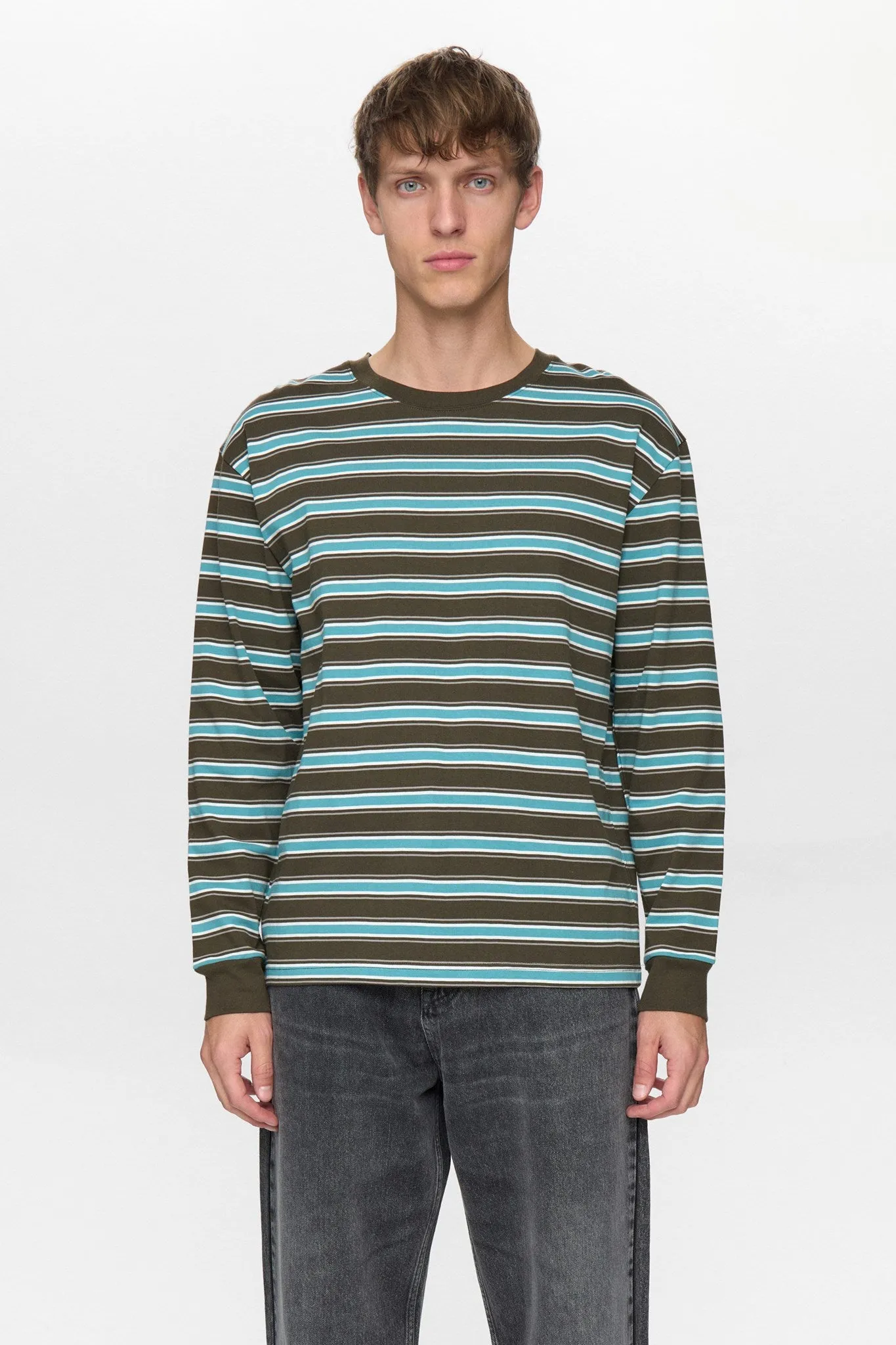 AKVILLADS STRIPE L/S TEE - Forest night sold by anerkjendt product image thumbnail 2