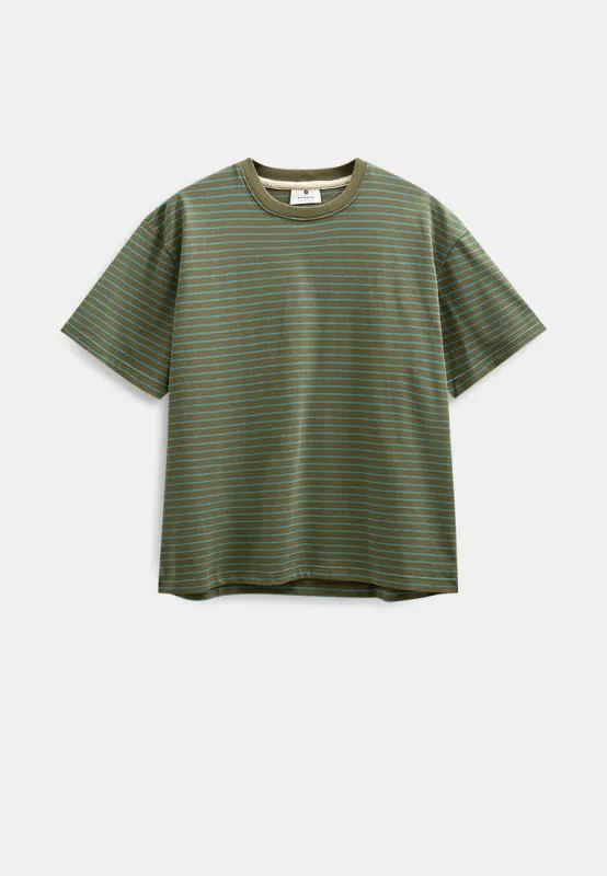 AKVILLADS STRIPE S/S TEE - Forest night made by anerkjendt
