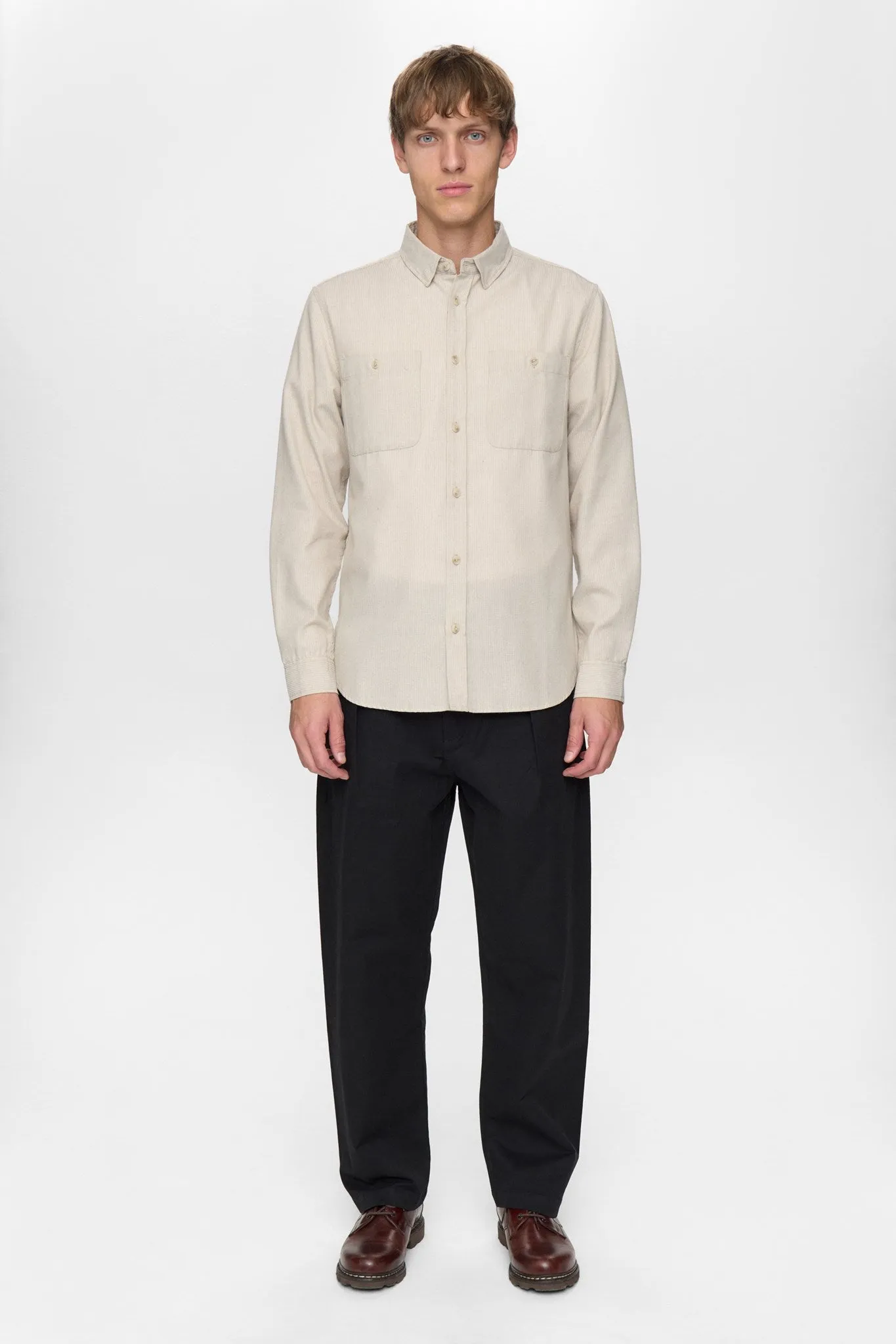 AKLEIF SMALL STRIPE L/S SHIRT - Tofu sold by anerkjendt product image thumbnail 5