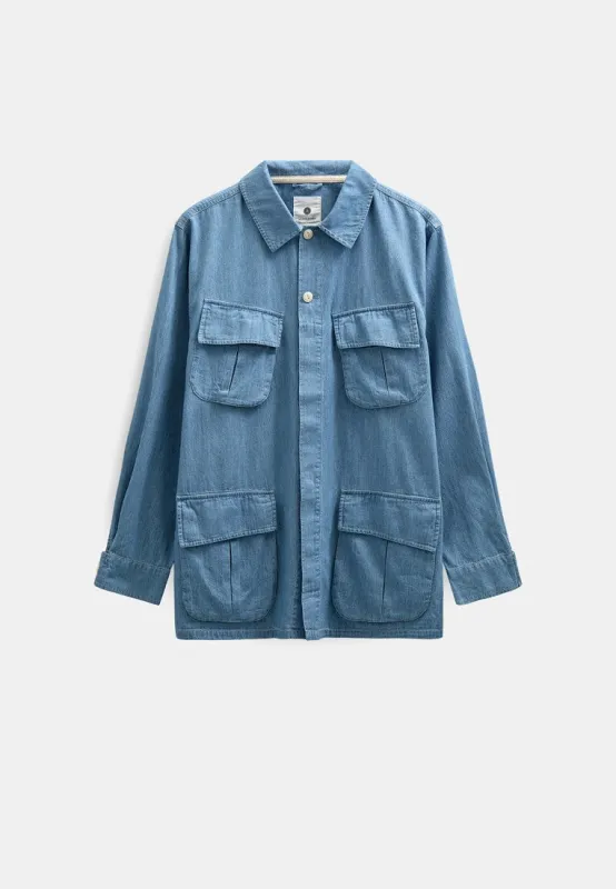 AKOTTO CHAMBRAY 4 POCKET JKT - Medium Blue Denim sold by anerkjendt