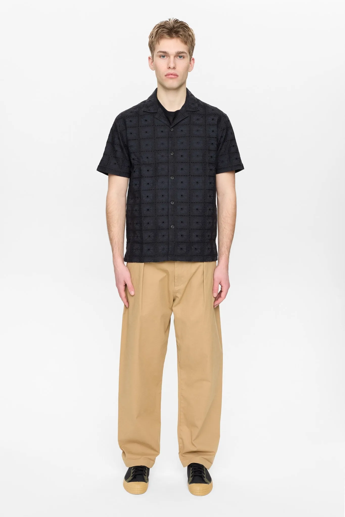 AKLEANDER LACE EMB SS SHIRT - Caviar sold by anerkjendt product image thumbnail 5