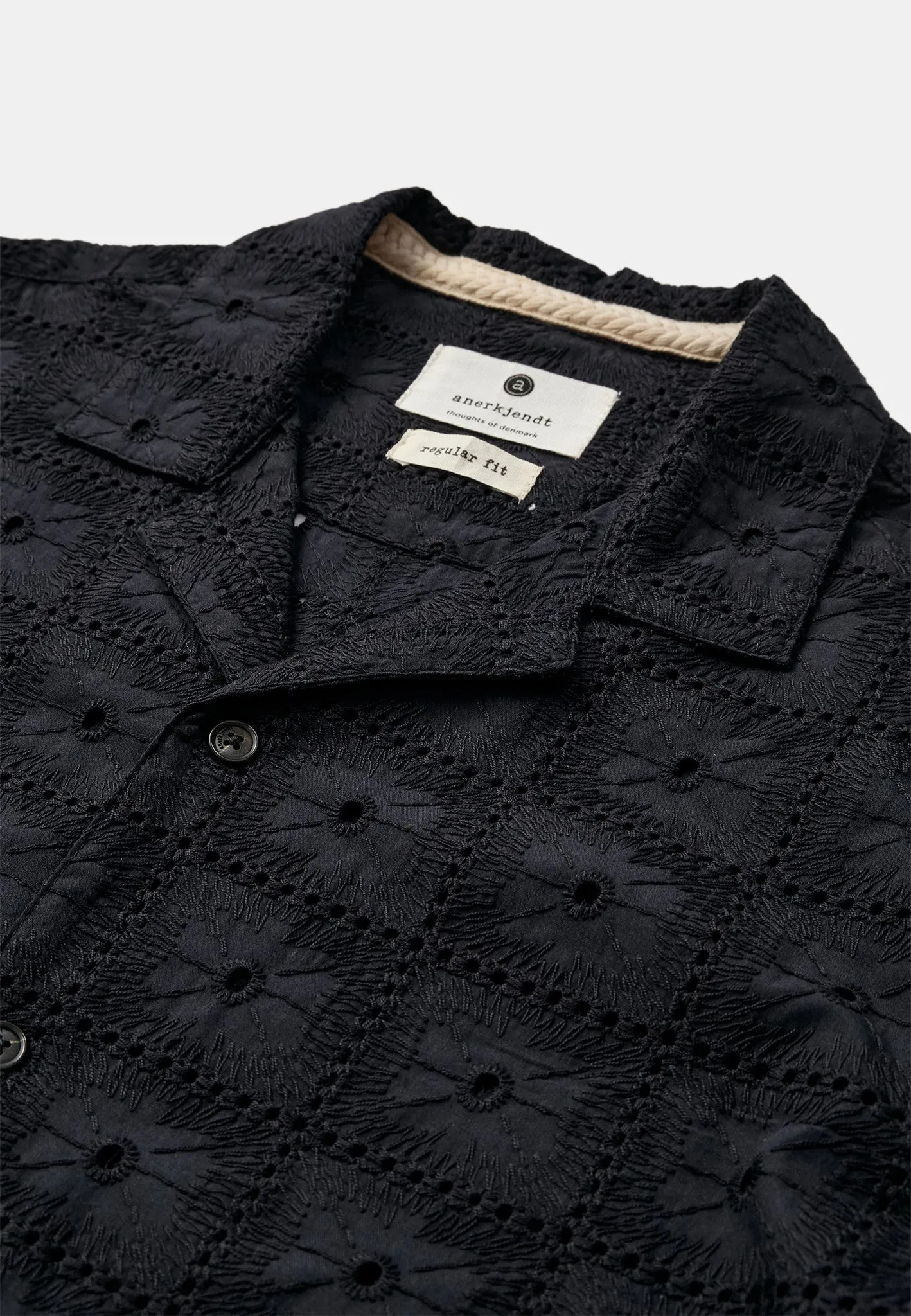 AKLEANDER LACE EMB SS SHIRT - Caviar sold by anerkjendt product image thumbnail 2