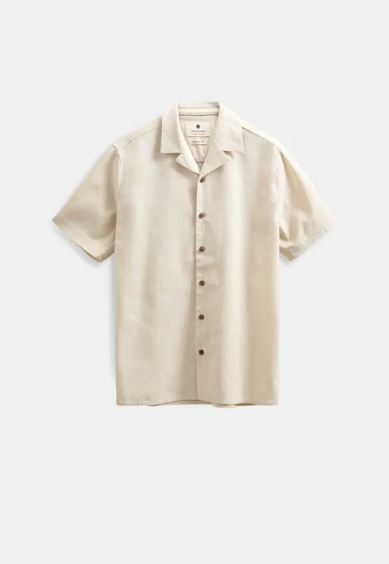 AKLEO COT/LINEN/VIS S/S SHIRT - Brown rice melange made by anerkjendt