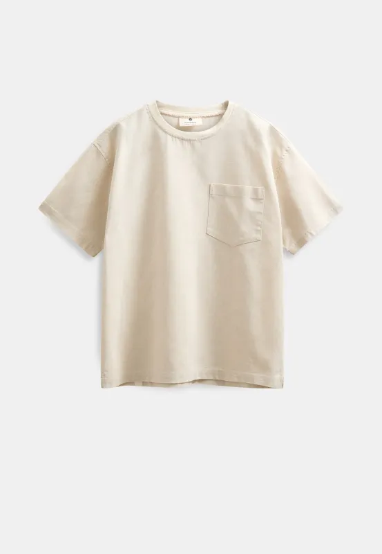 AKVILLADS COT/LIN/VIS S/S TEE - Brown rice melange made by anerkjendt