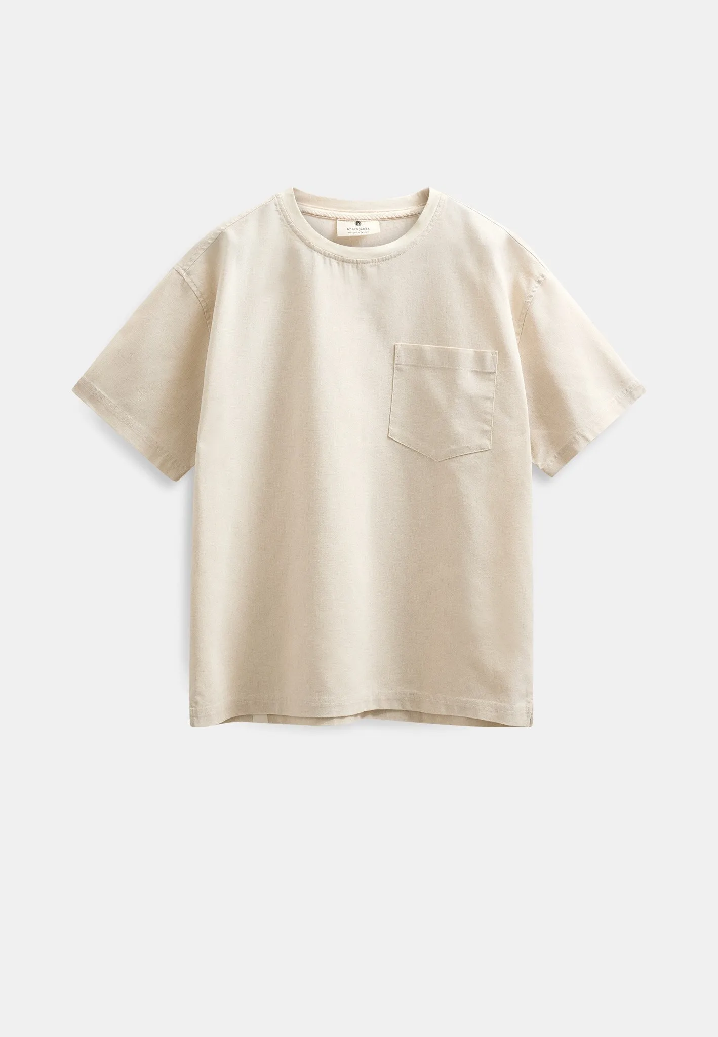 AKVILLADS COT/LIN/VIS S/S TEE - Brown rice melange sold by anerkjendt