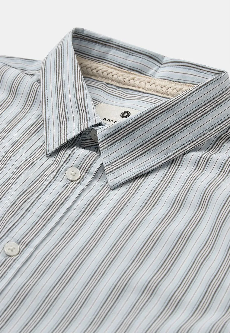 AKOTTO POPLIN STRIPE S/S SHIRT - Light Blue sold by anerkjendt product image thumbnail 2