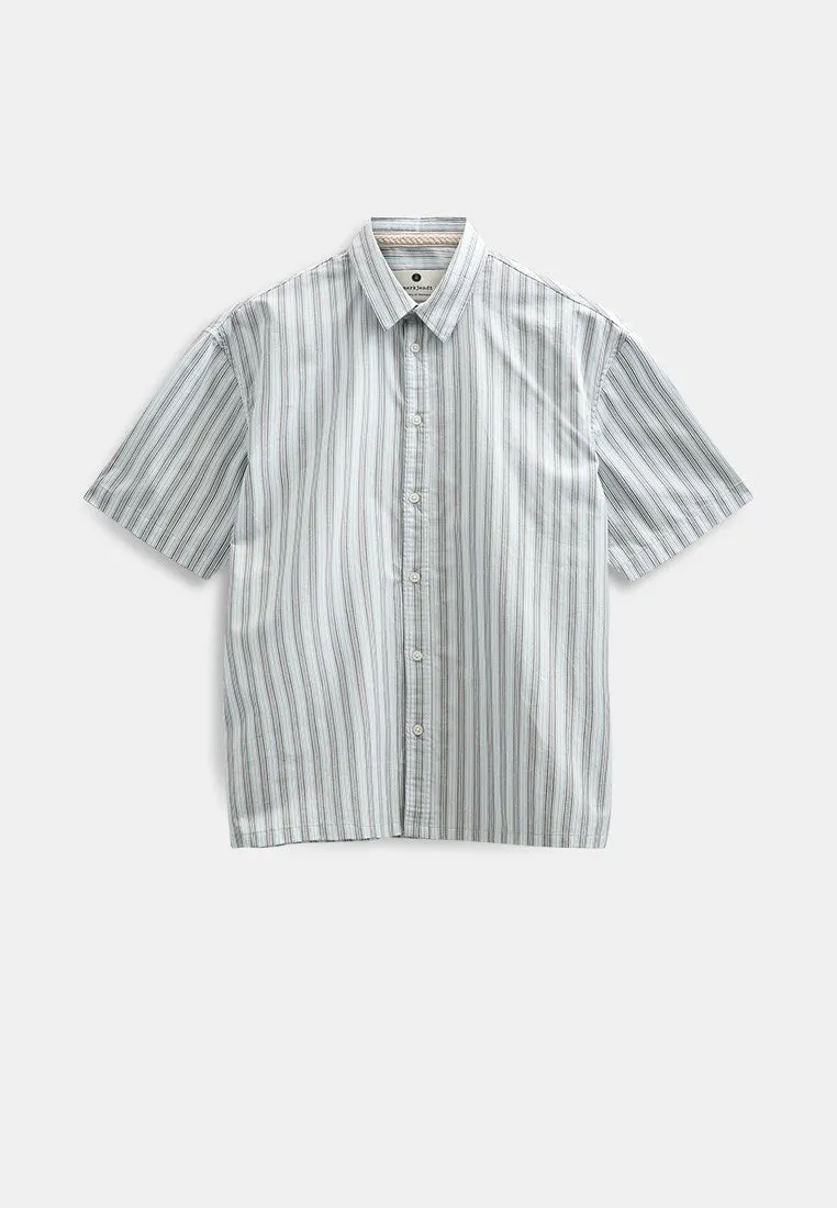 AKOTTO POPLIN STRIPE S/S SHIRT - Light Blue sold by anerkjendt