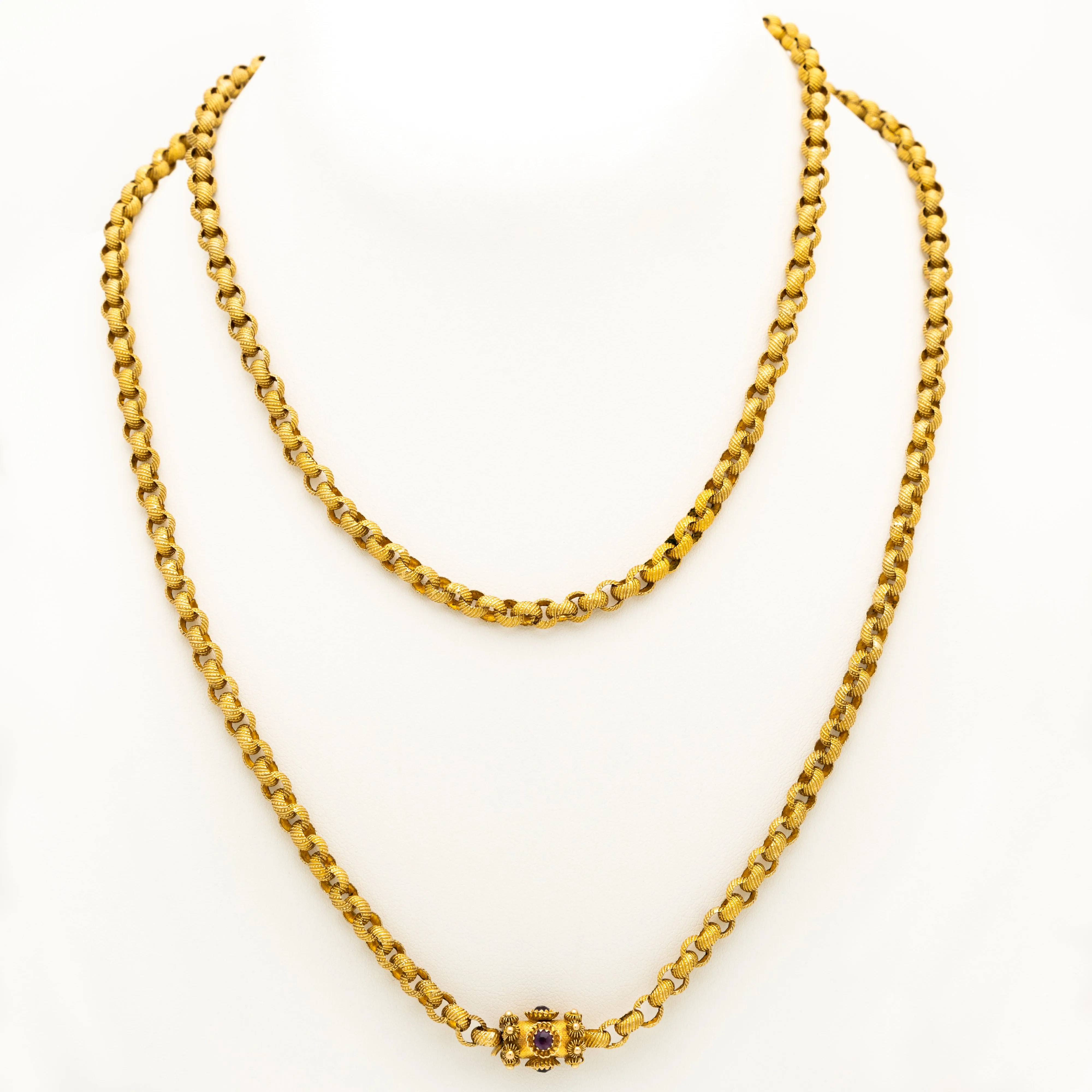 GEORGIAN LONG 18K GOLD GARNET CHAIN NECKLACE C. 1820 sold by Stephanie Windsor product image thumbnail 2