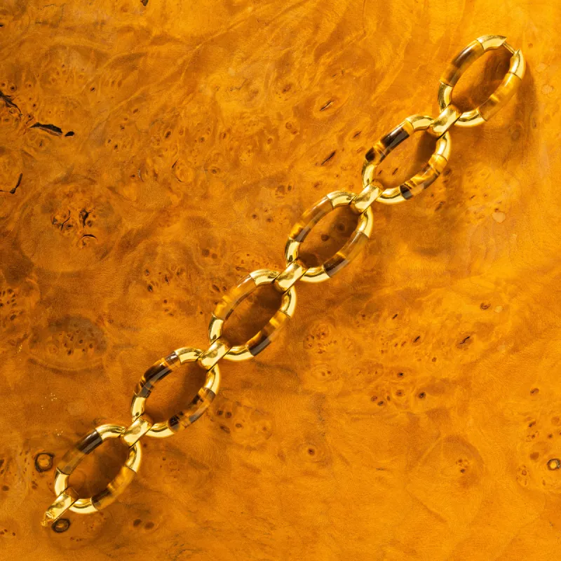 VINTAGE 18K TIGERS EYE BRACELET c .1980s sold by Stephanie Windsor