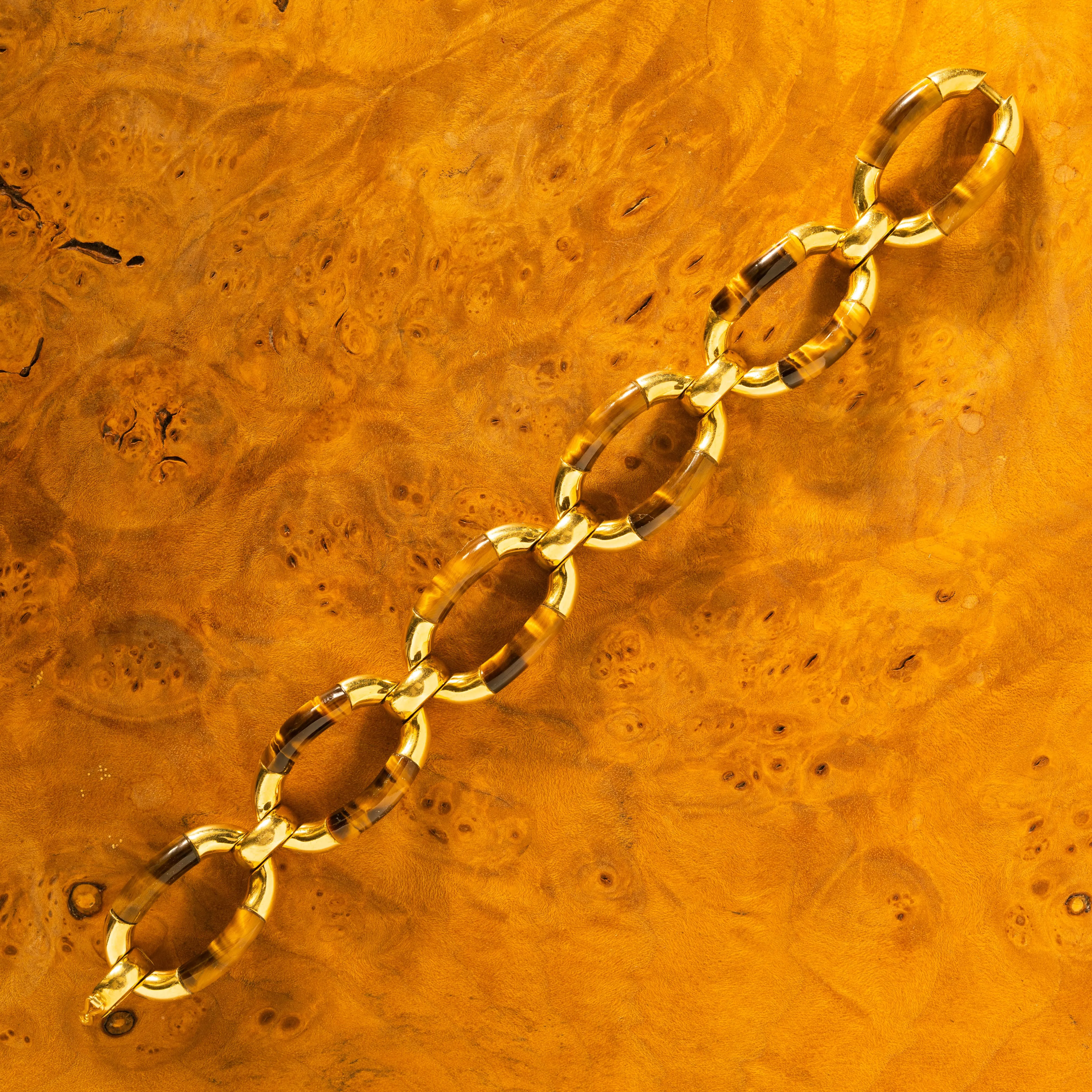 VINTAGE 18K TIGERS EYE BRACELET c .1980s sold by Stephanie Windsor