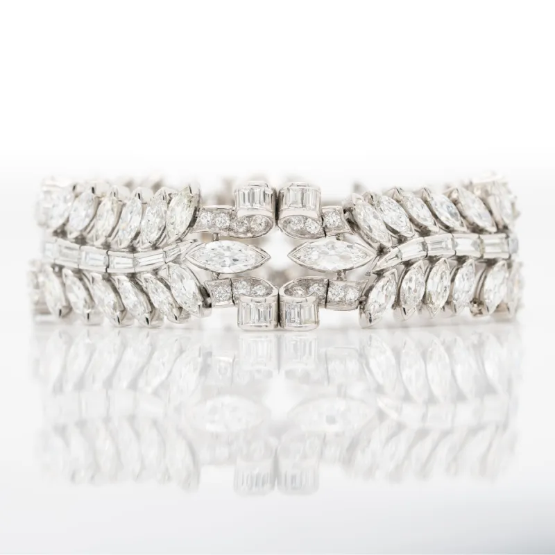 RETRO FRENCH PLATINUM AND 32.0CTS MIXED CUT DIAMOND BRACELET c.1940s made by Stephanie Windsor