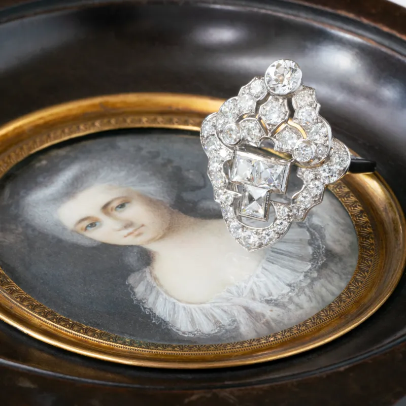 ART DECO PLATINUM AND 3.50CTS OLD EUROPEAN AND FRENCH CUT DIAMOND RING c.1920s sold by Stephanie Windsor