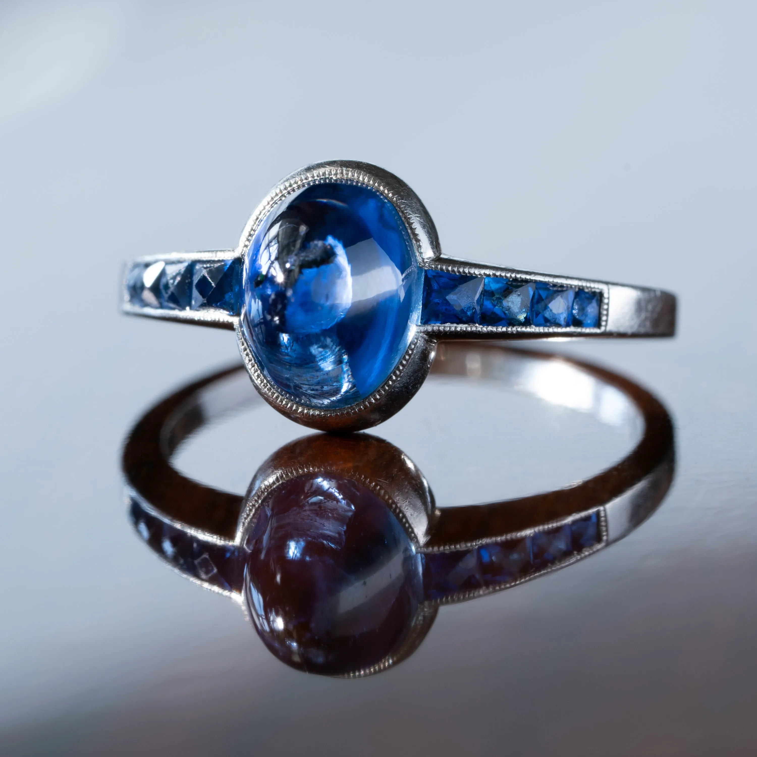 FRENCH PLATINUM SAPPHIRE ART DECO RING sold by Stephanie Windsor