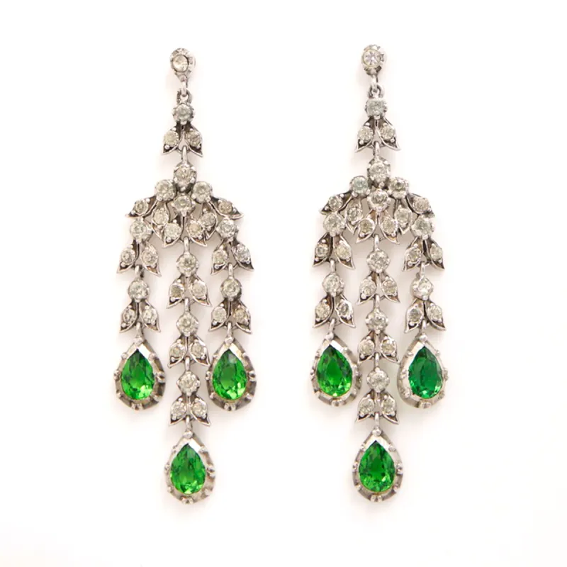 GIRANDOLE GREEN CHANDELIER EARRINGS c.1880s sold by Stephanie Windsor