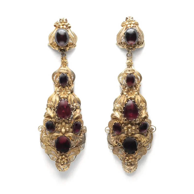 GARNET CABOCHON EARRINGS C. 1830’s sold by Stephanie Windsor