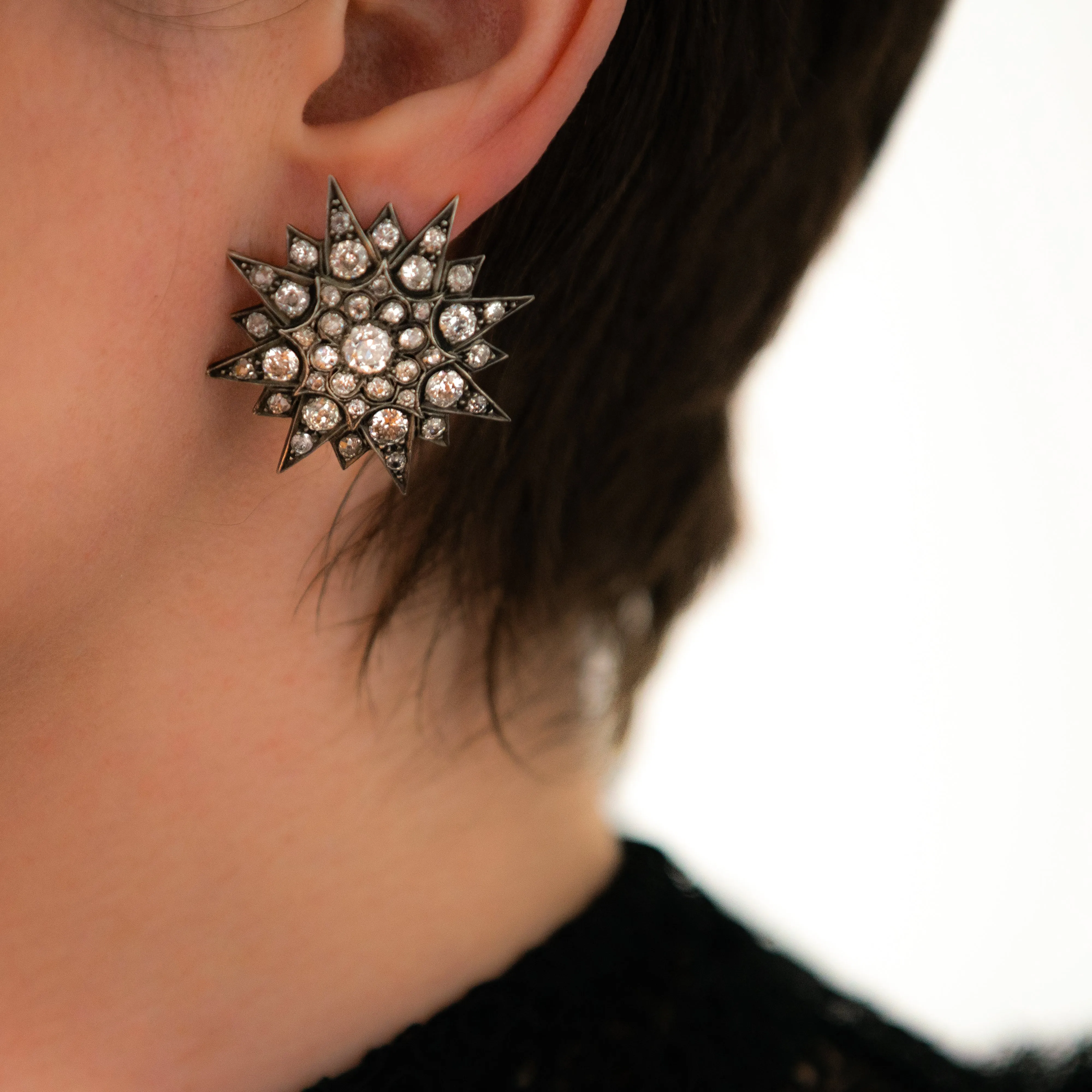 VICTORIAN CLUSTER EARRINGS c.1850s sold by Stephanie Windsor product image thumbnail 4