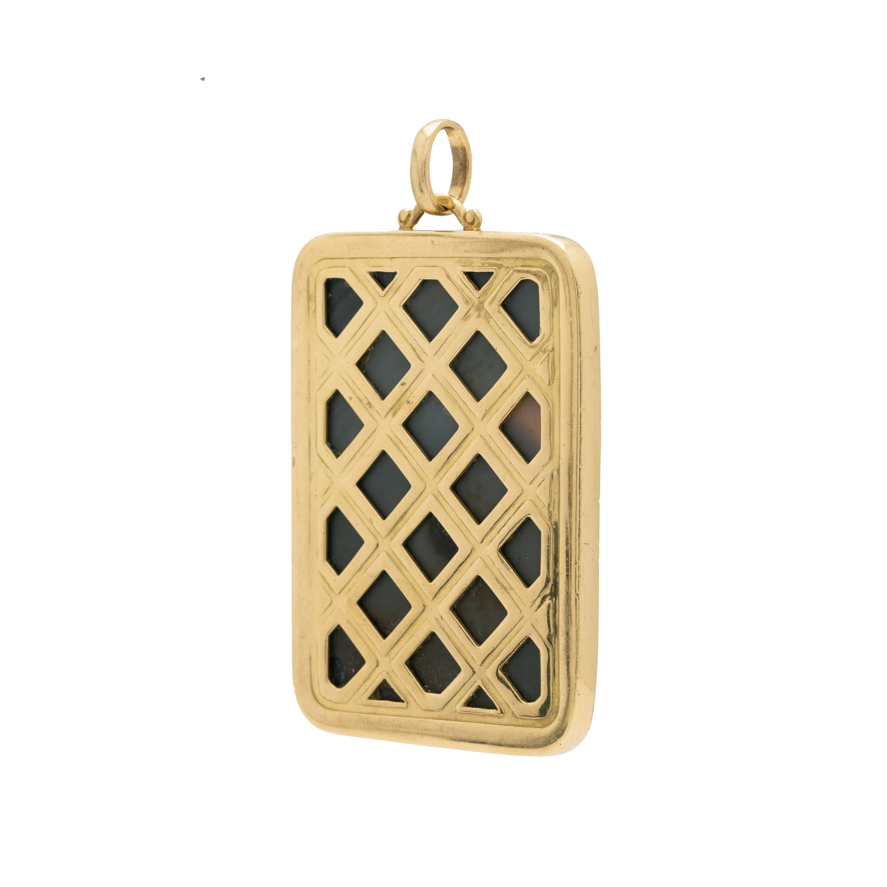 VINTAGE 18K YELLOW GOLD, AGATE, CARNELIAN AND DIAMOND JACK OF DIAMONDS PENDANT c.1970s sold by Stephanie Windsor product image thumbnail 4