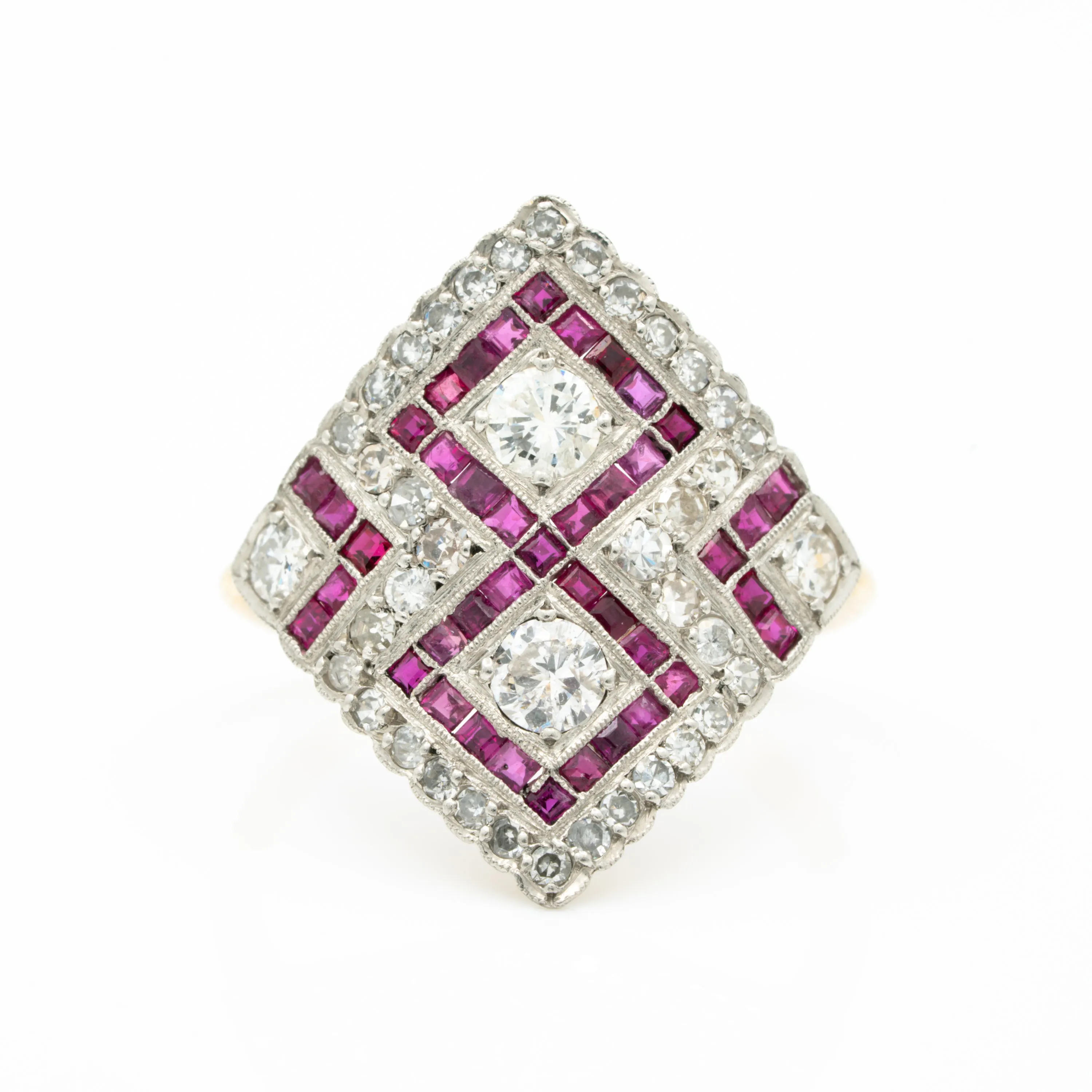 PLATINUM, YELLOW GOLD, DIAMOND AND RUBY EDWARDIAN RING c.1910 sold by Stephanie Windsor product image thumbnail 2