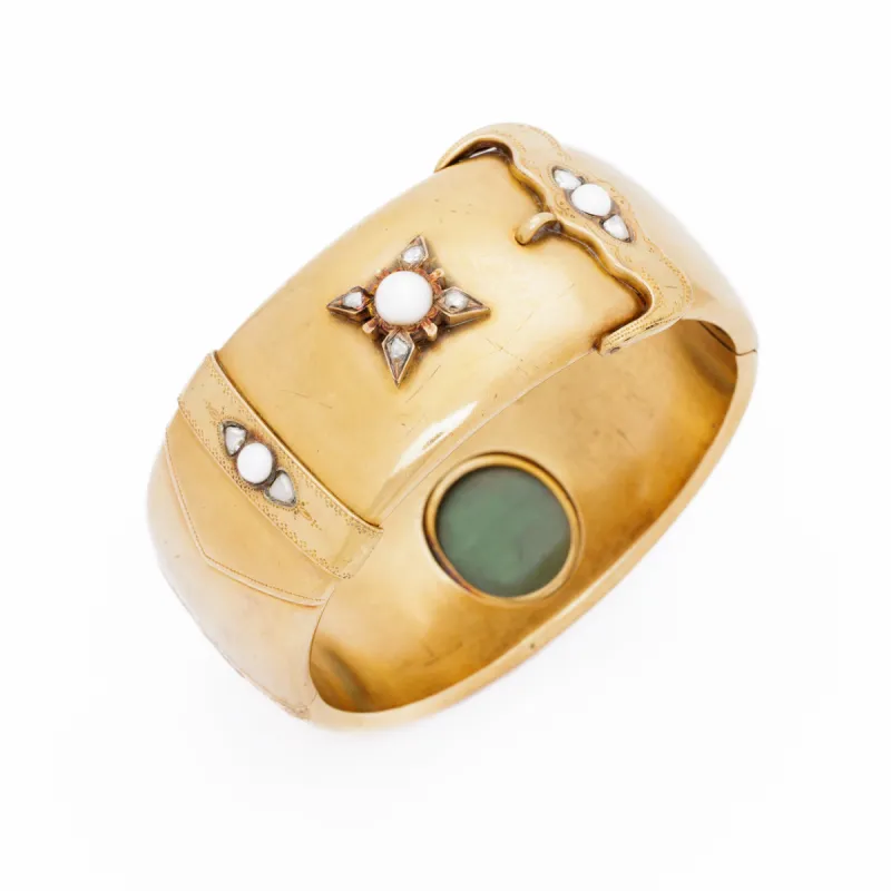 VICTORIAN DIAMOND PEARL 18K GOLD BUCKLE BRACELET sold by Stephanie Windsor