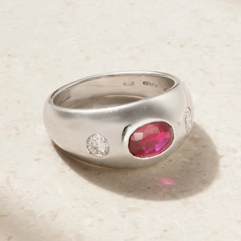 BVLGARI VINTAGE 1980s 18K WHITE GOLD, RUBY AND DIAMOND RING sold by Stephanie Windsor