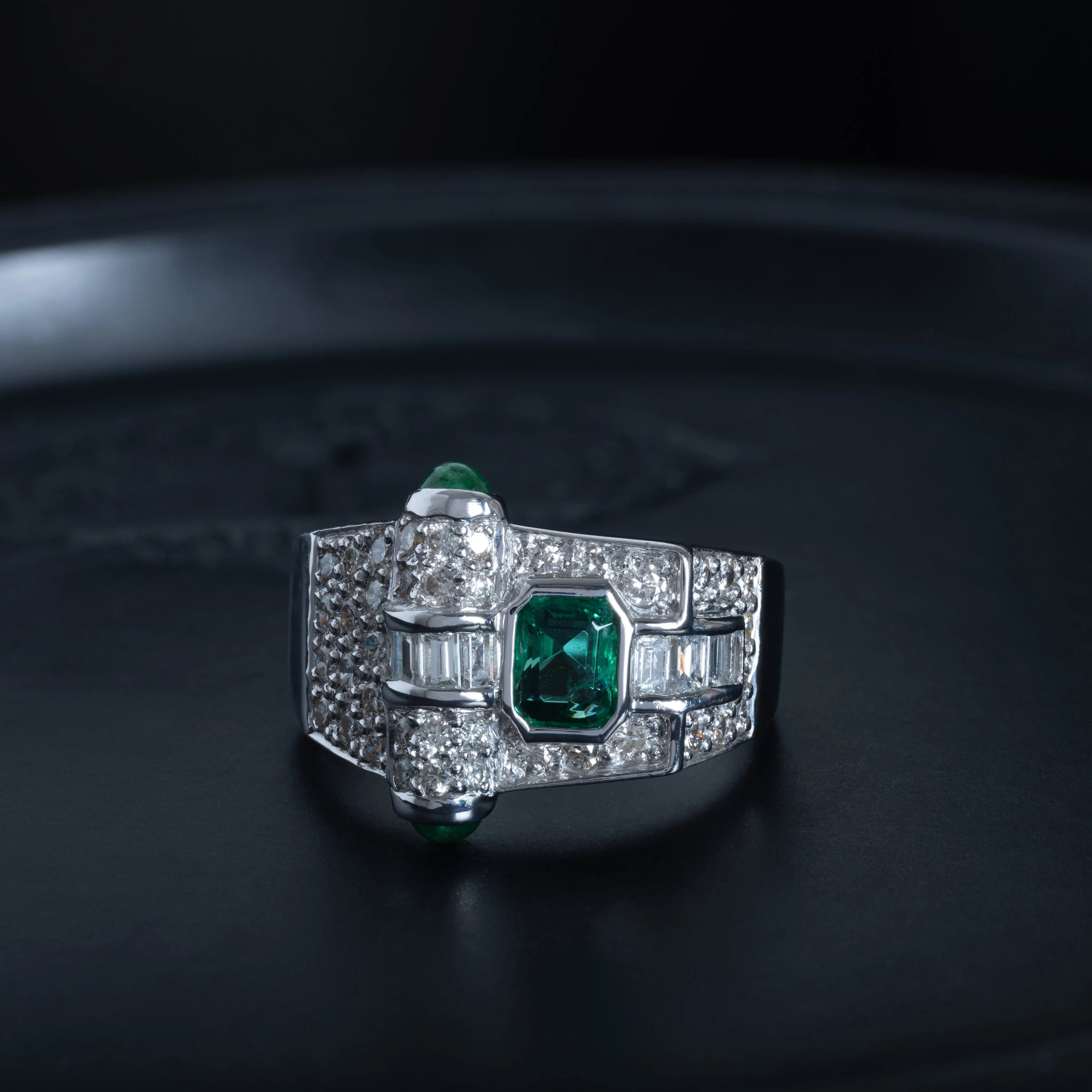 DIAMOND EMERALD TANK RING sold by Stephanie Windsor