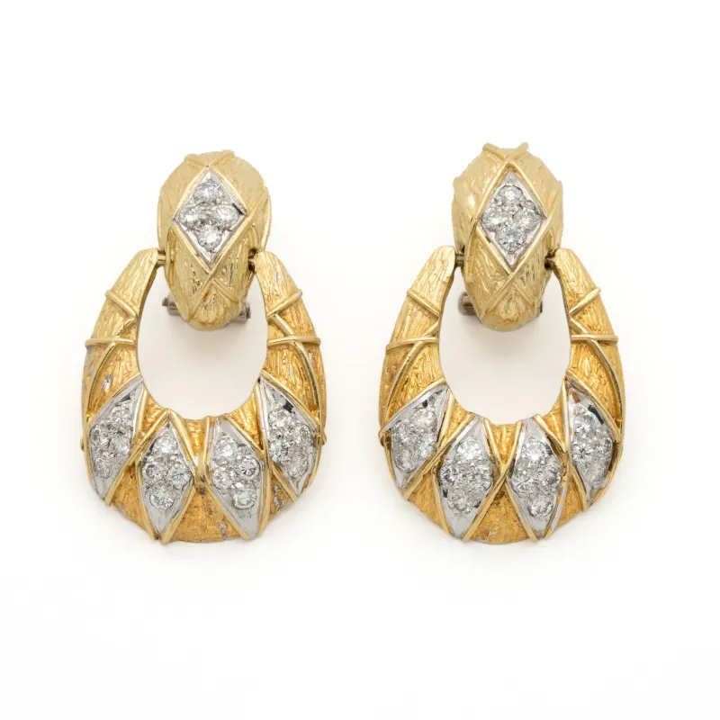 VINTAGE 18K YELLOW GOLD AND 2.0CT DIAMOND DOOR KNOCKER EARRINGS sold by Stephanie Windsor