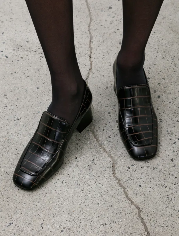 Block Heel Pump Croc Dark Brown sold by SHOP NEIGHBOR