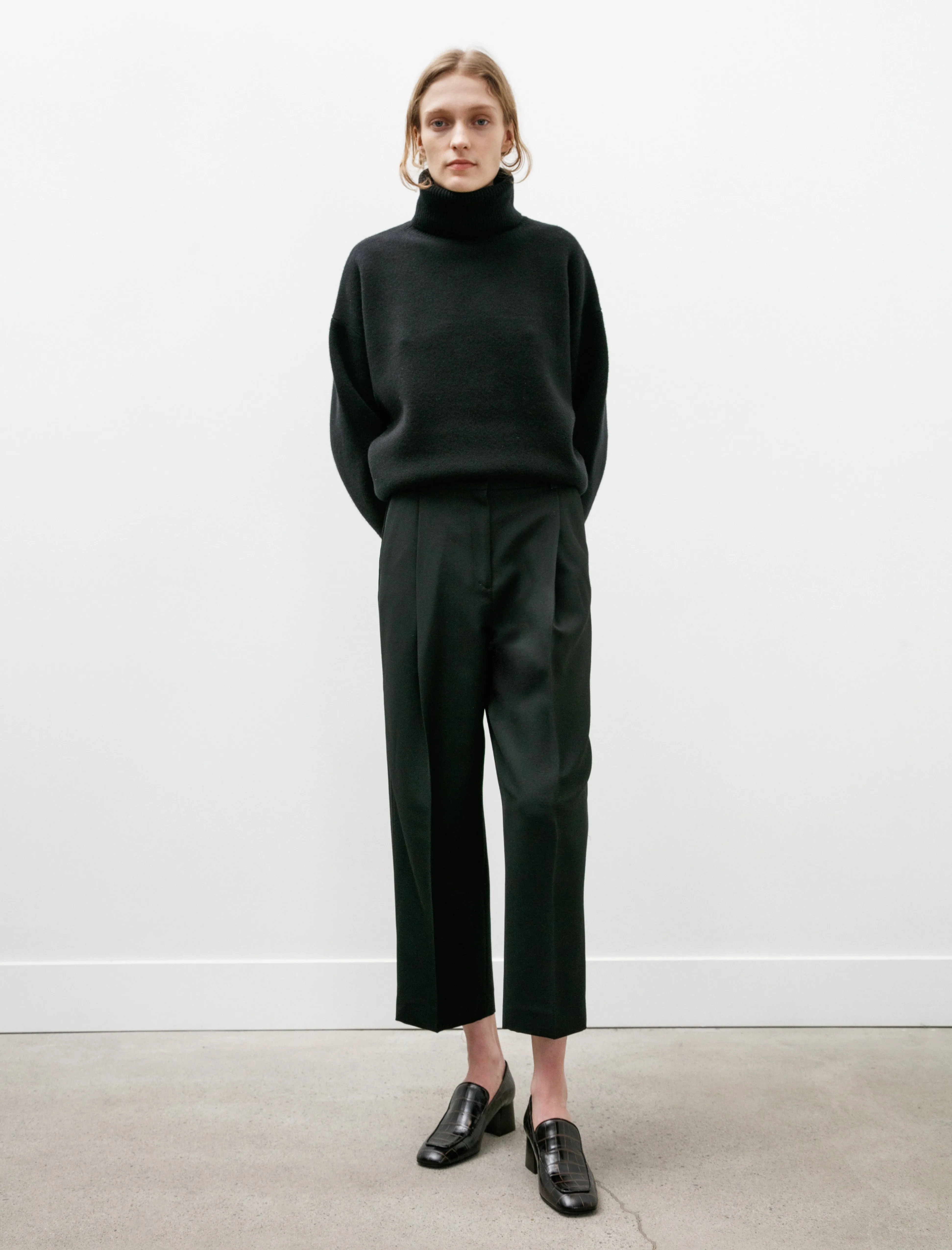 Pleated Straight Trousers Black sold by SHOP NEIGHBOR