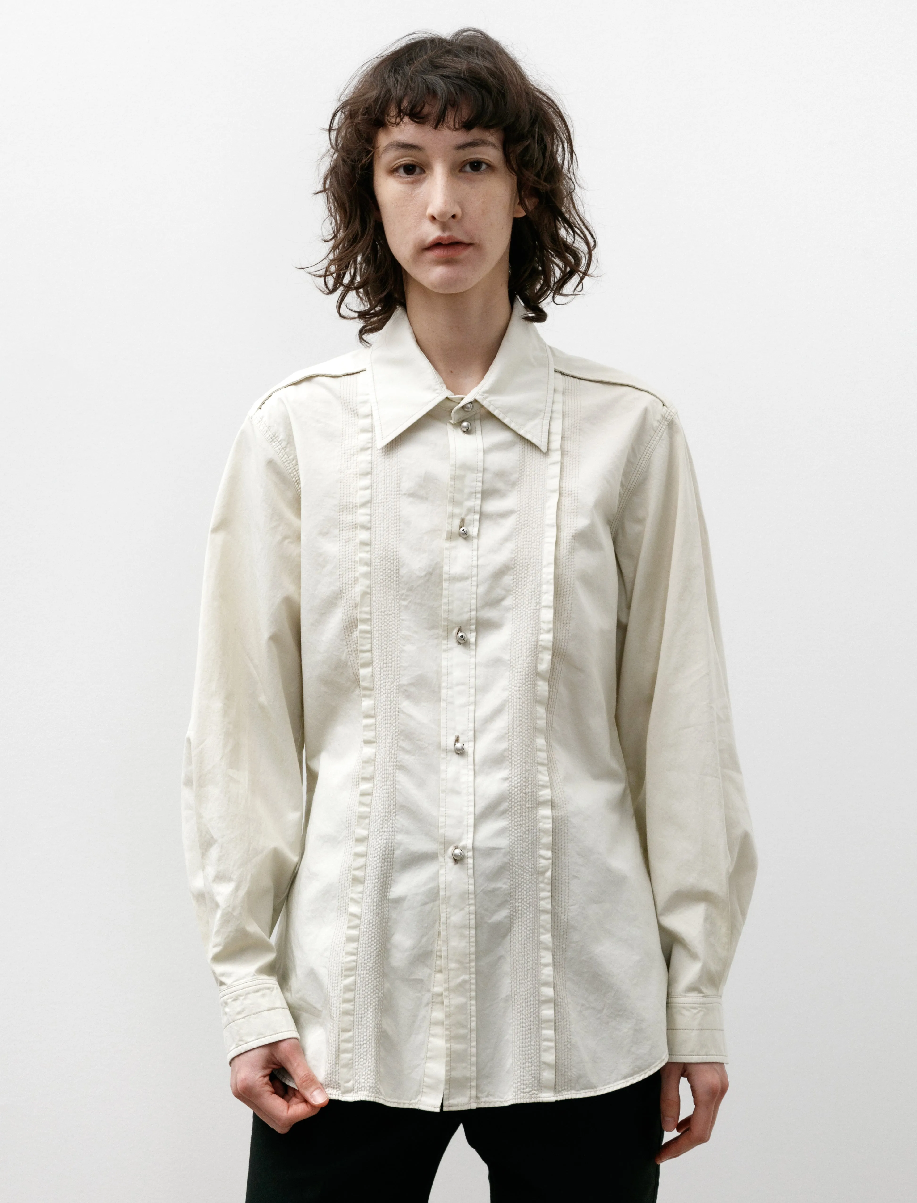 Multi Topstitch Fitted Shirt Cream sold by SHOP NEIGHBOR