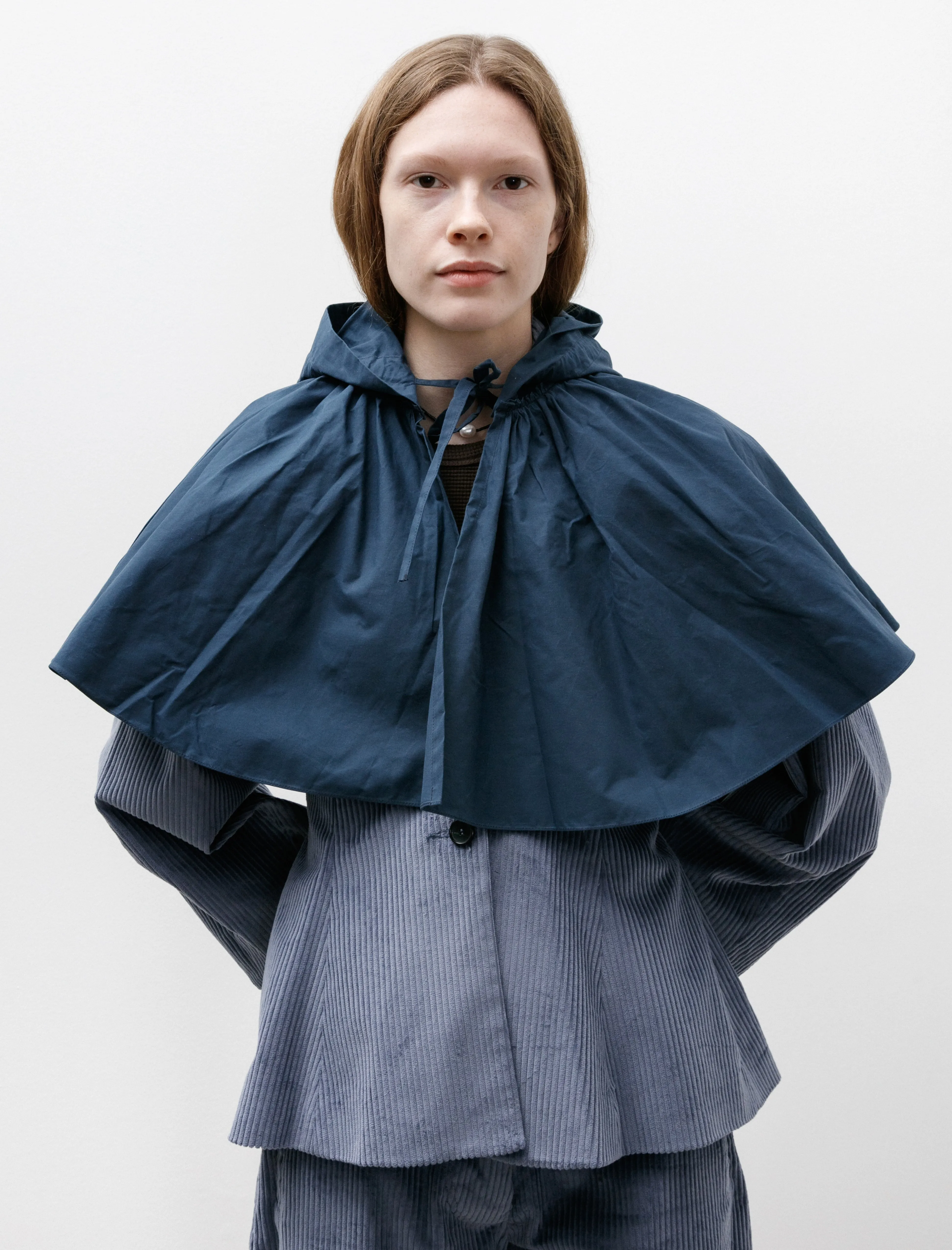 British Dry Waxed Oilskin Cape Hood Navy sold by SHOP NEIGHBOR