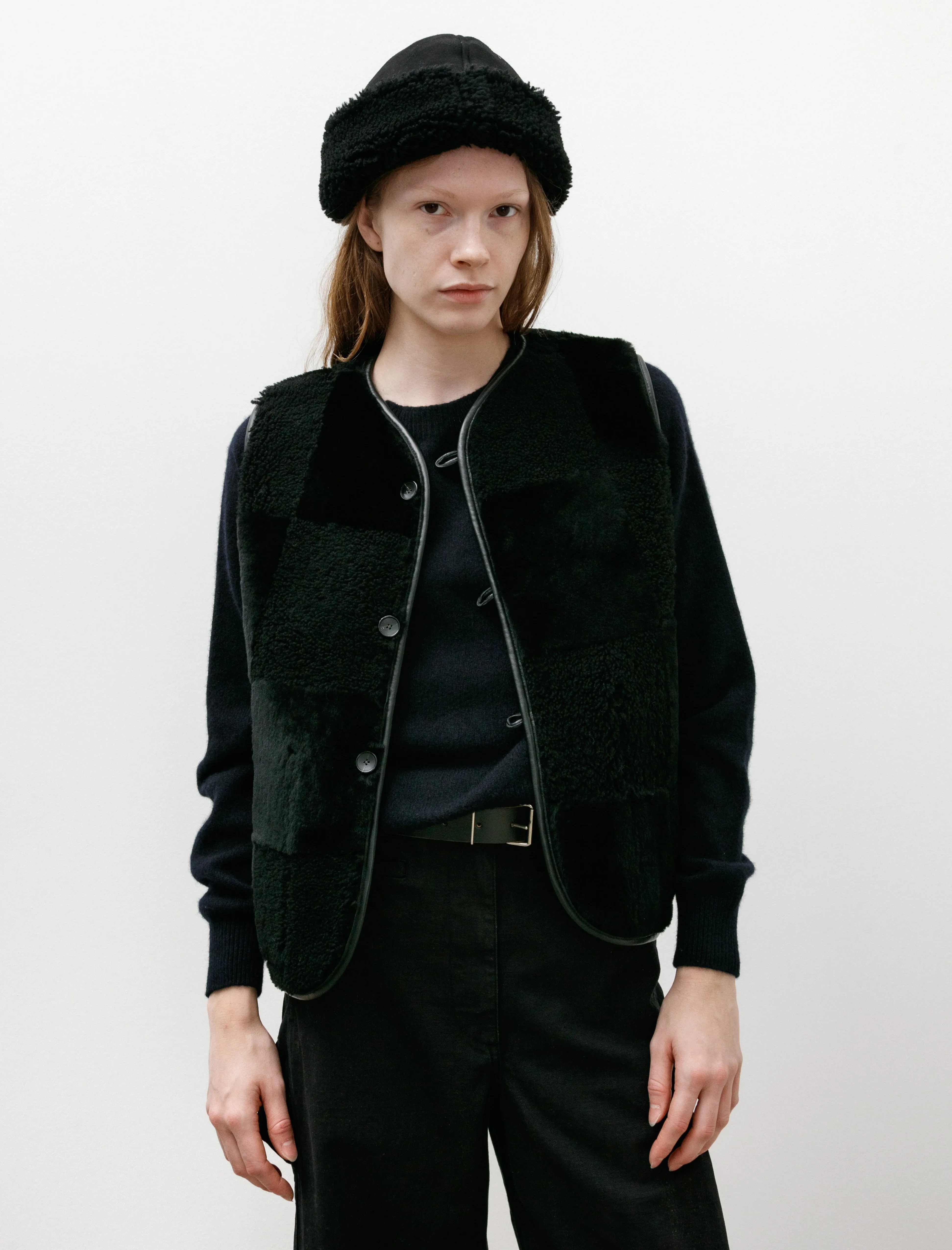 Suede Back Curly Hair Patchwork Ella Vest Black sold by SHOP NEIGHBOR product image thumbnail 2