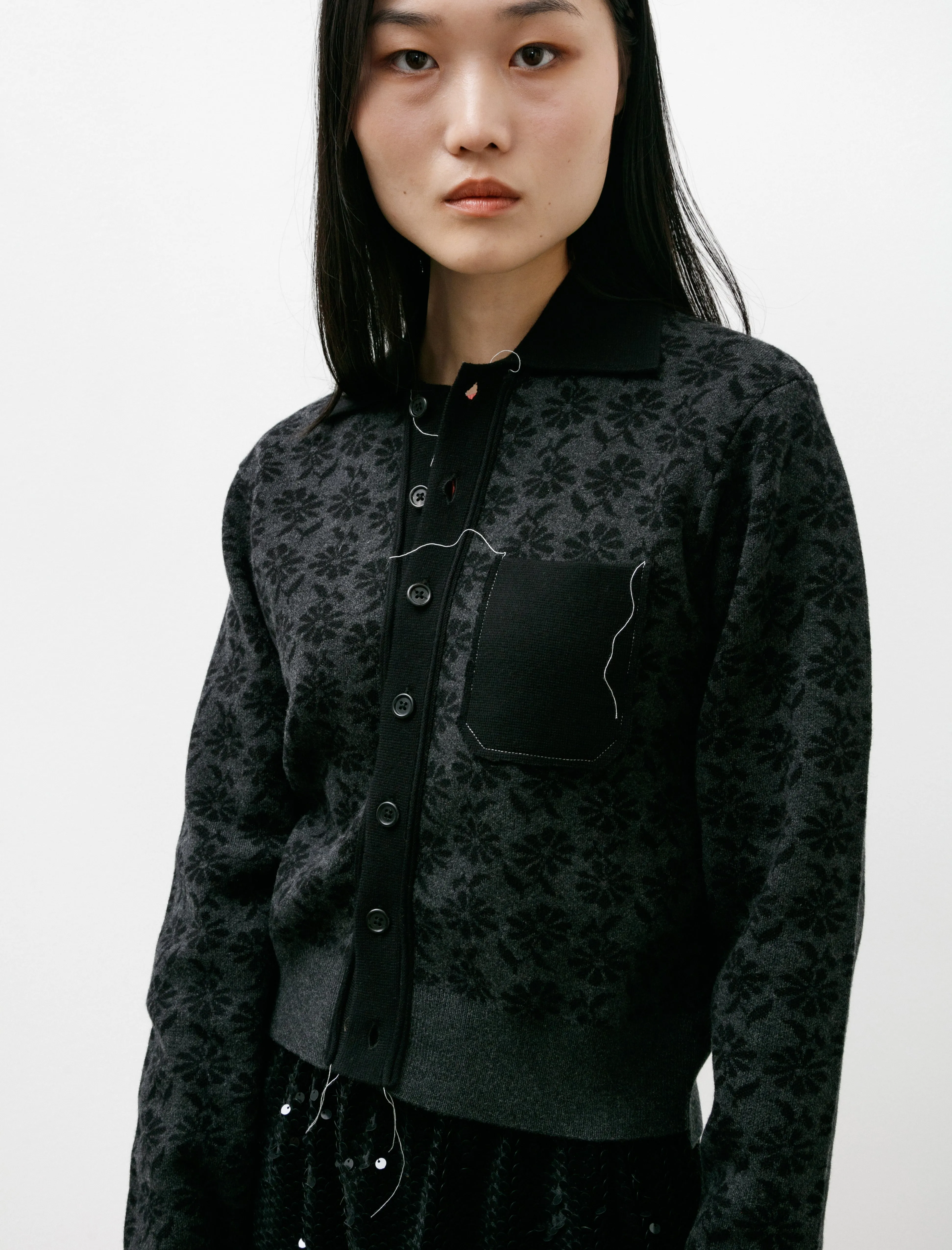 Fitted 70s Cardigan Floral Grey/Black sold by SHOP NEIGHBOR product image thumbnail 2