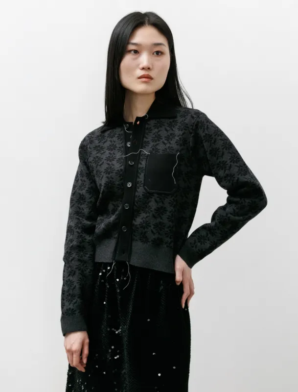 Fitted 70s Cardigan Floral Grey/Black sold by SHOP NEIGHBOR