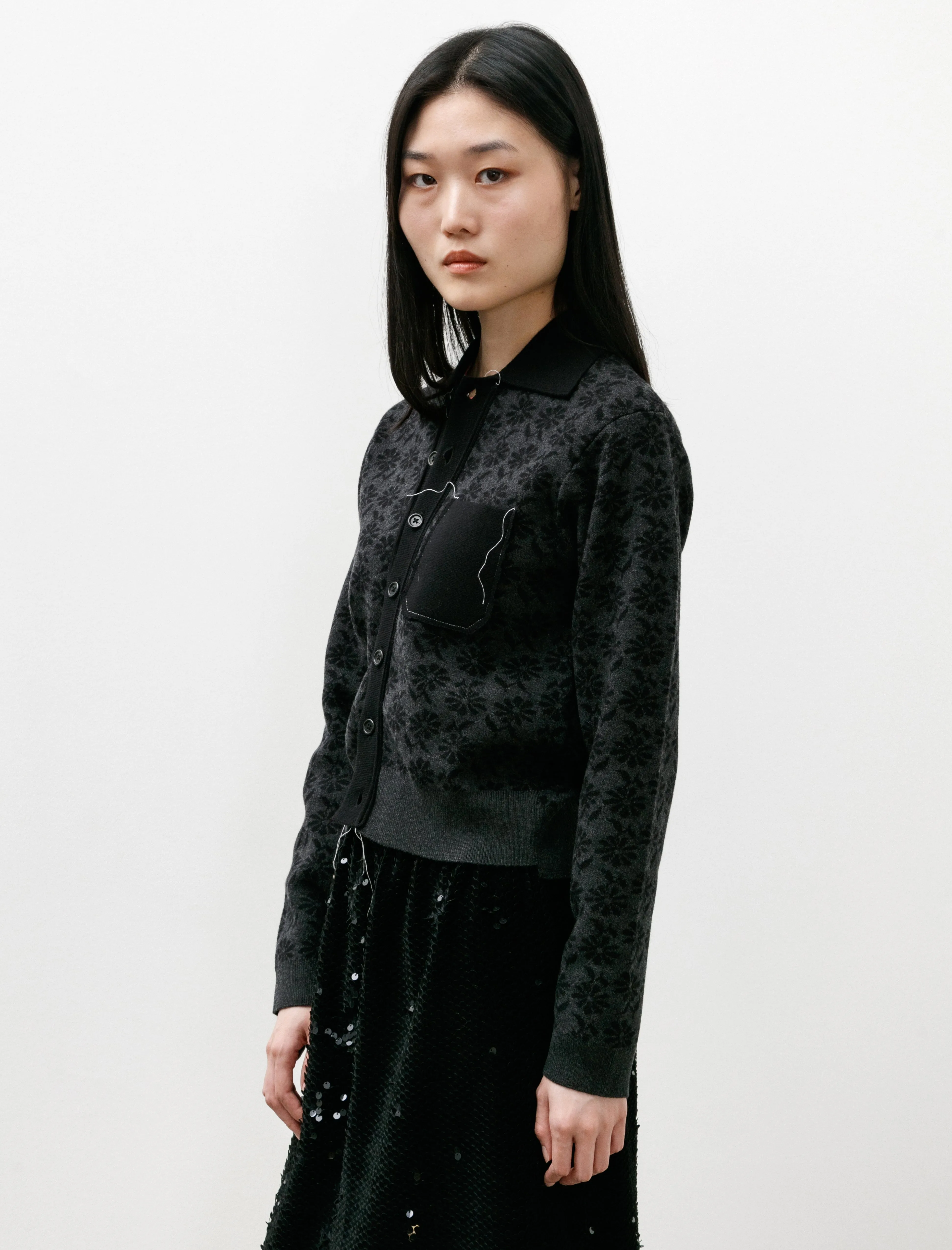 Fitted 70s Cardigan Floral Grey/Black sold by SHOP NEIGHBOR product image thumbnail 3