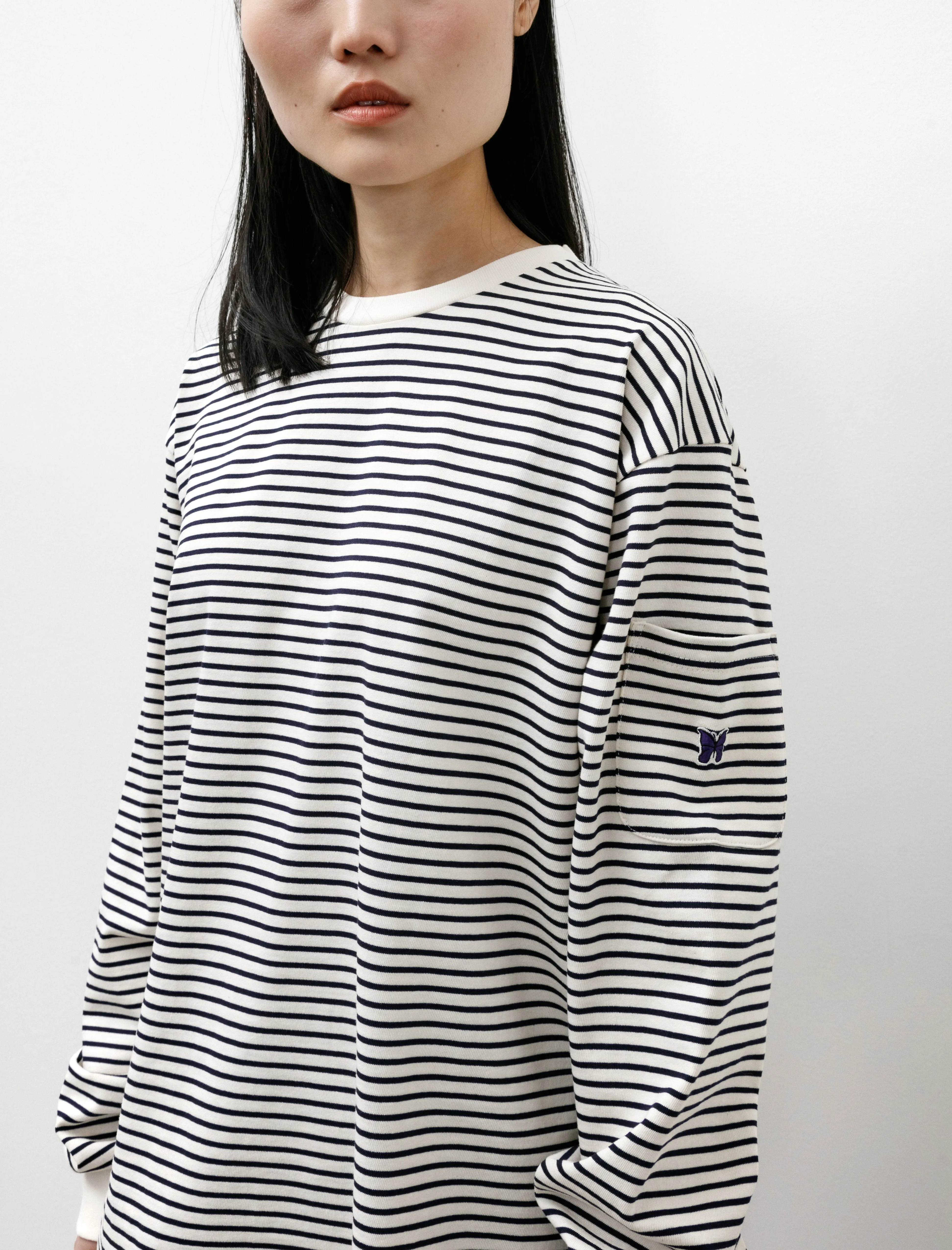 LS Crewneck Tee Cotton Stripe Jersey White/Navy sold by SHOP NEIGHBOR product image thumbnail 2