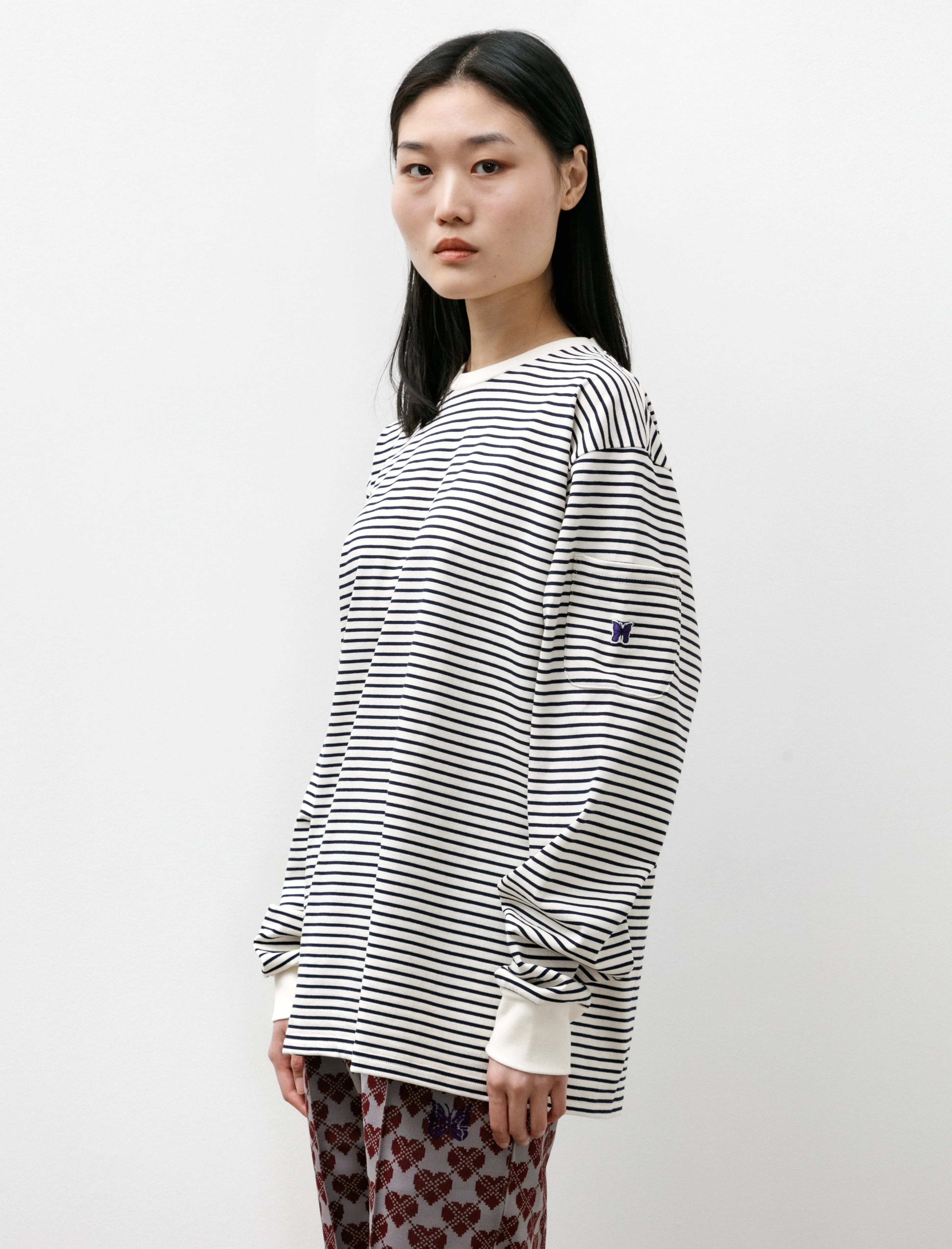 LS Crewneck Tee Cotton Stripe Jersey White/Navy sold by SHOP NEIGHBOR product image thumbnail 3