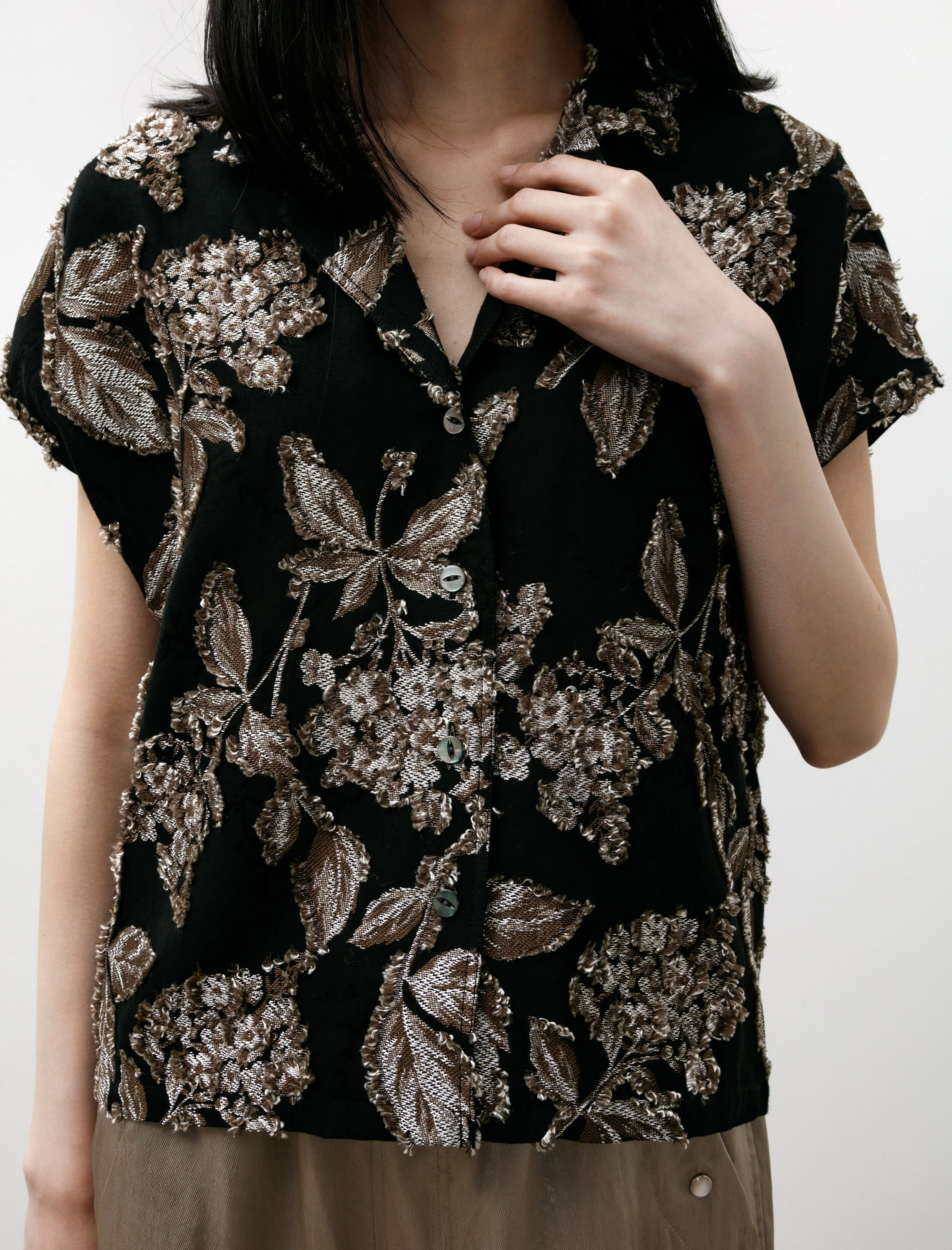 French Sleeve Blouse Fil Coupé Black/Silver sold by SHOP NEIGHBOR product image thumbnail 5