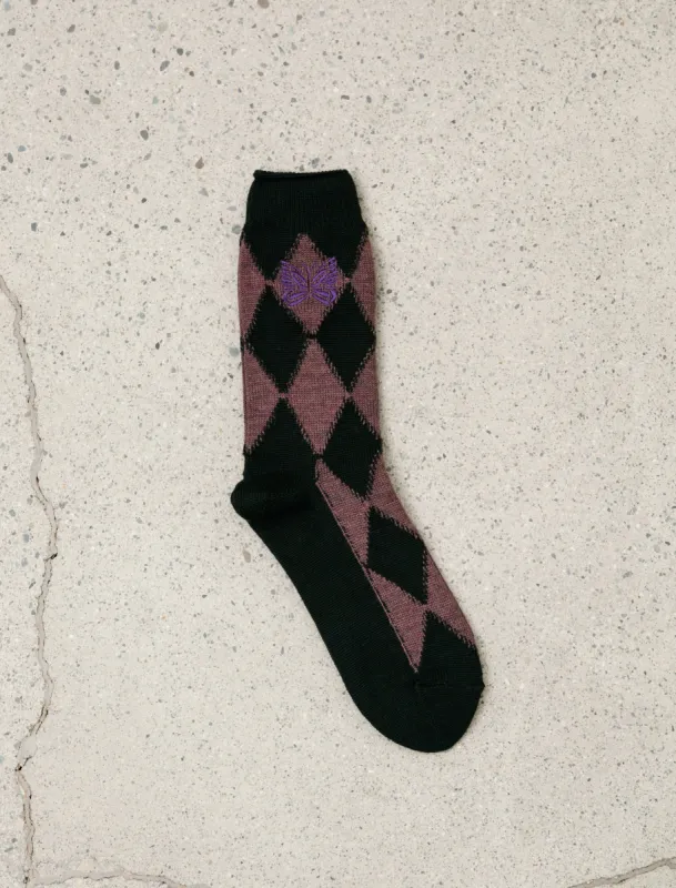 Argyle Jacquard Socks Plum made by Needles Womens