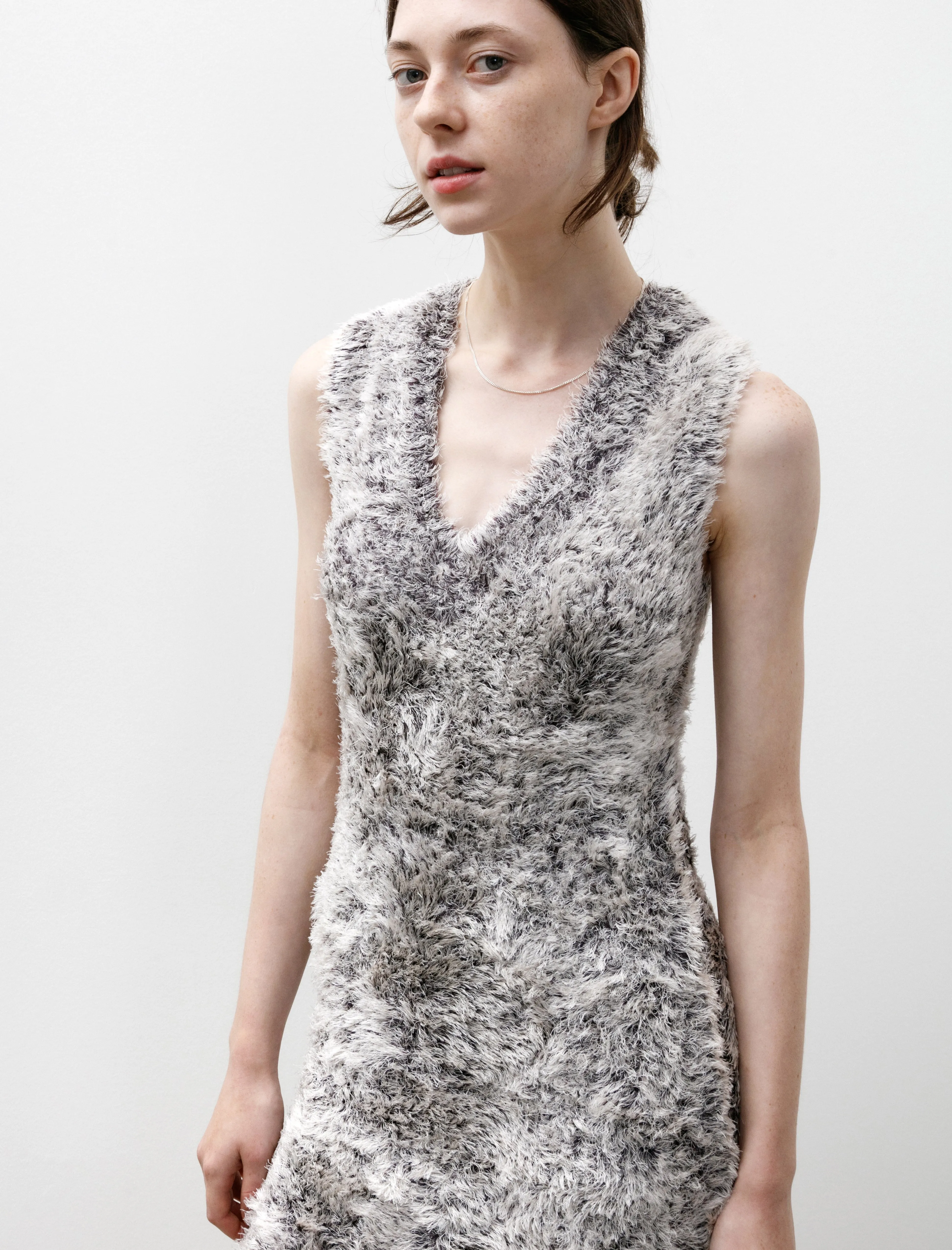 Silk Fur V-Neck Dress White/Black sold by SHOP NEIGHBOR product image thumbnail 2