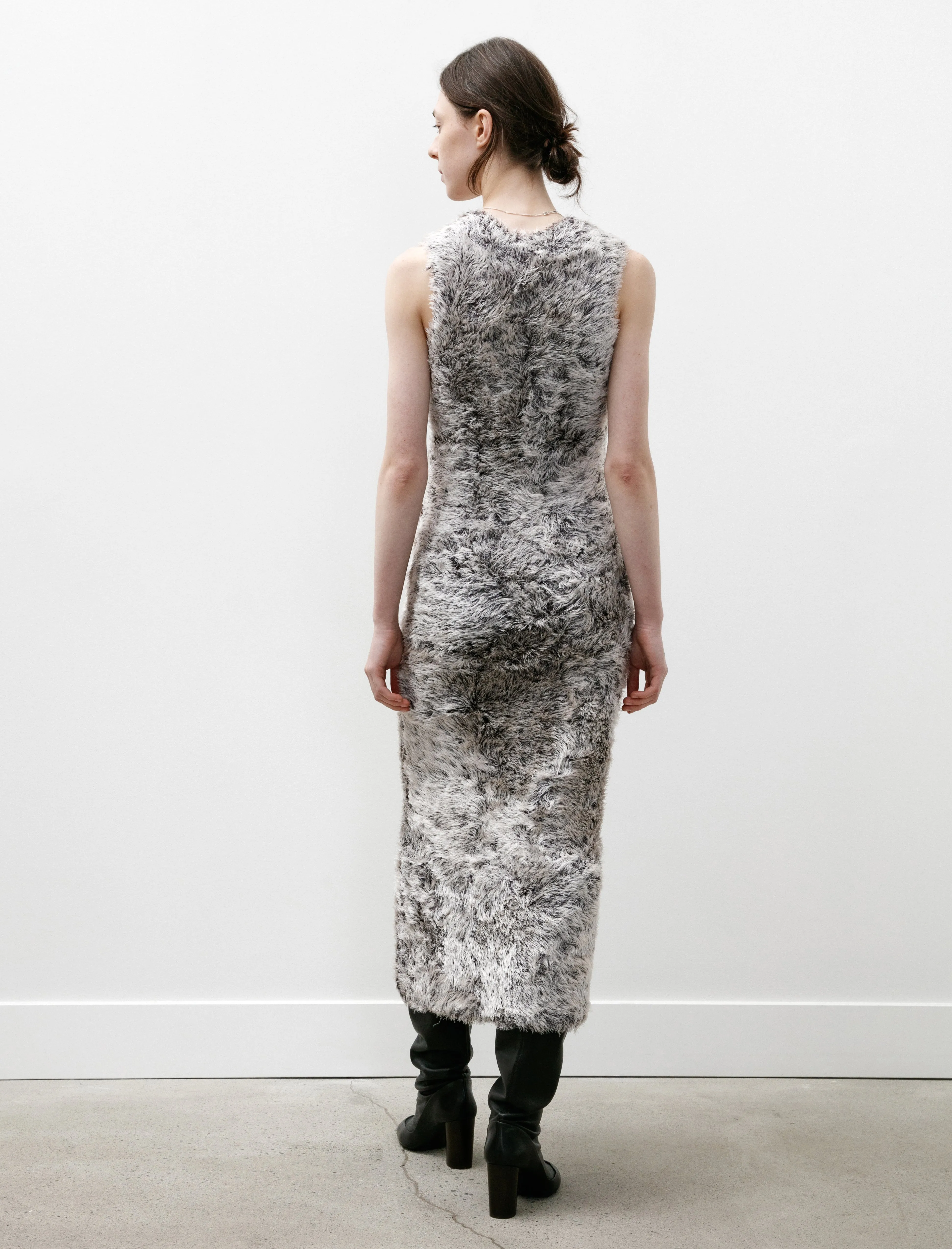 Silk Fur V-Neck Dress White/Black sold by SHOP NEIGHBOR product image thumbnail 4