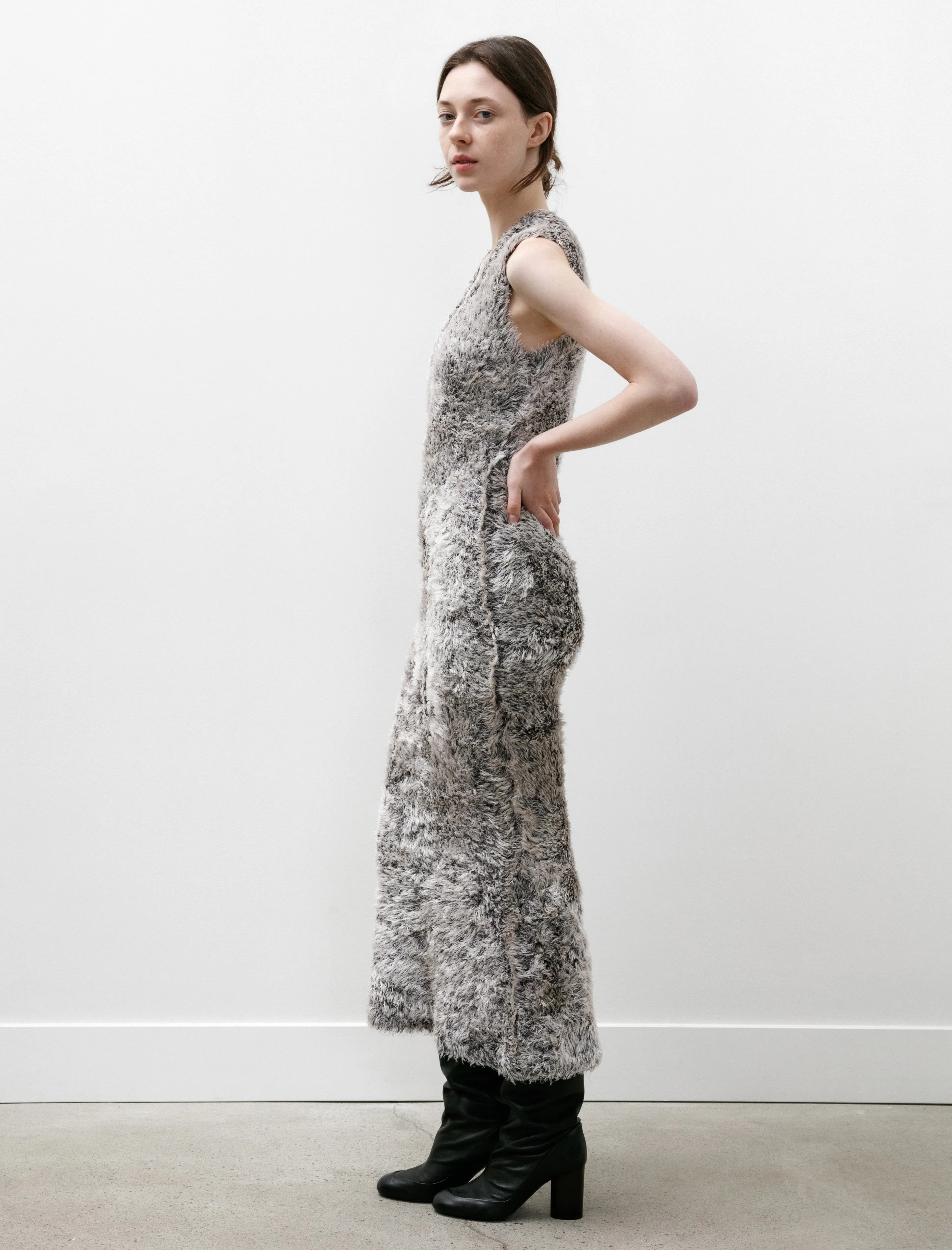 Silk Fur V-Neck Dress White/Black sold by SHOP NEIGHBOR product image thumbnail 3