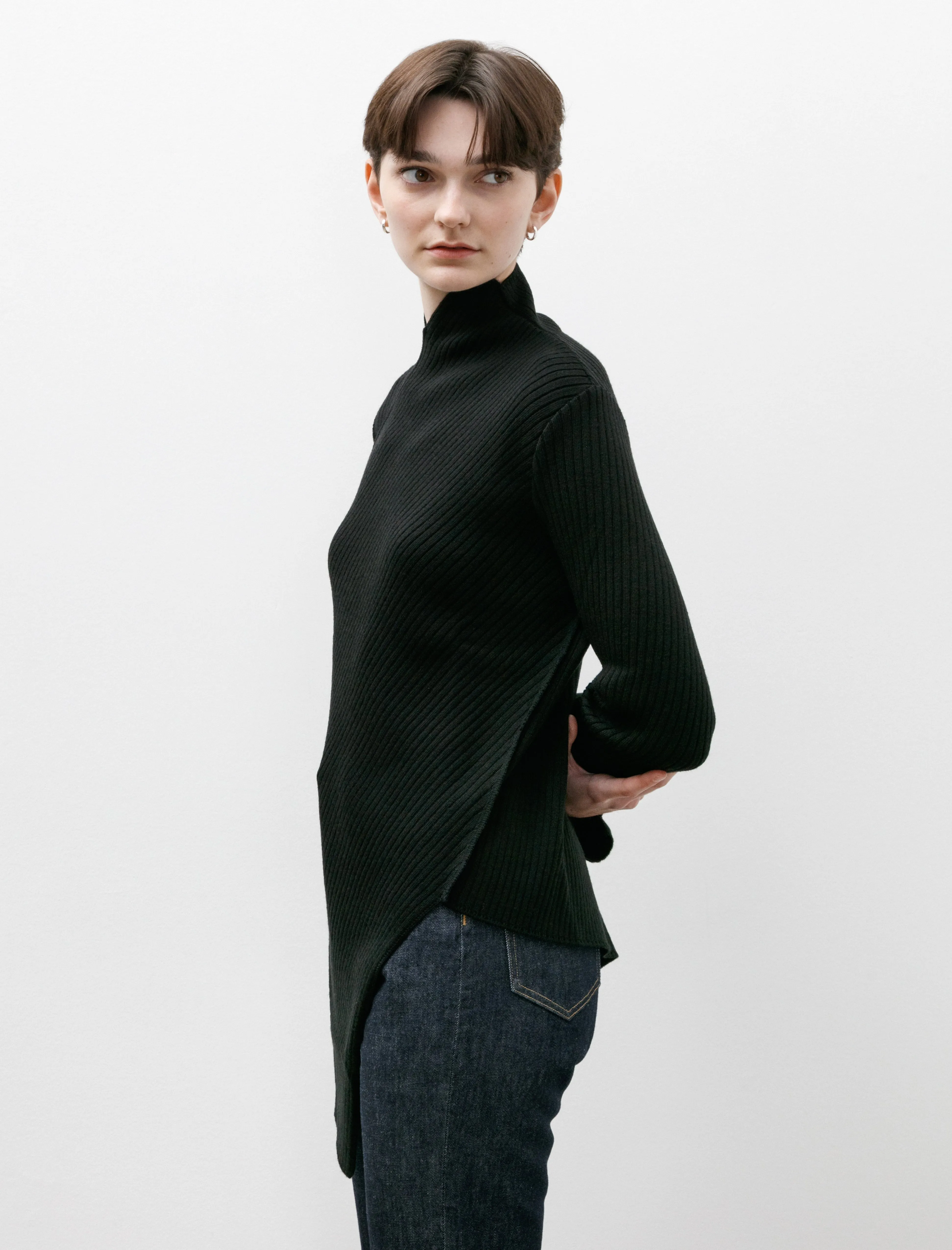 Asymmetrical Rib Knit Mockneck Black sold by SHOP NEIGHBOR product image thumbnail 4