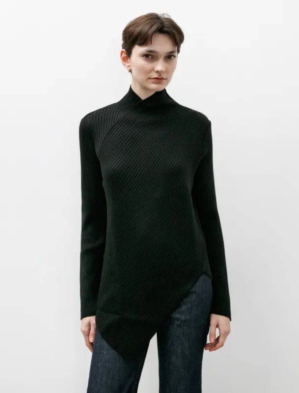 Asymmetrical Rib Knit Mockneck Black sold by SHOP NEIGHBOR