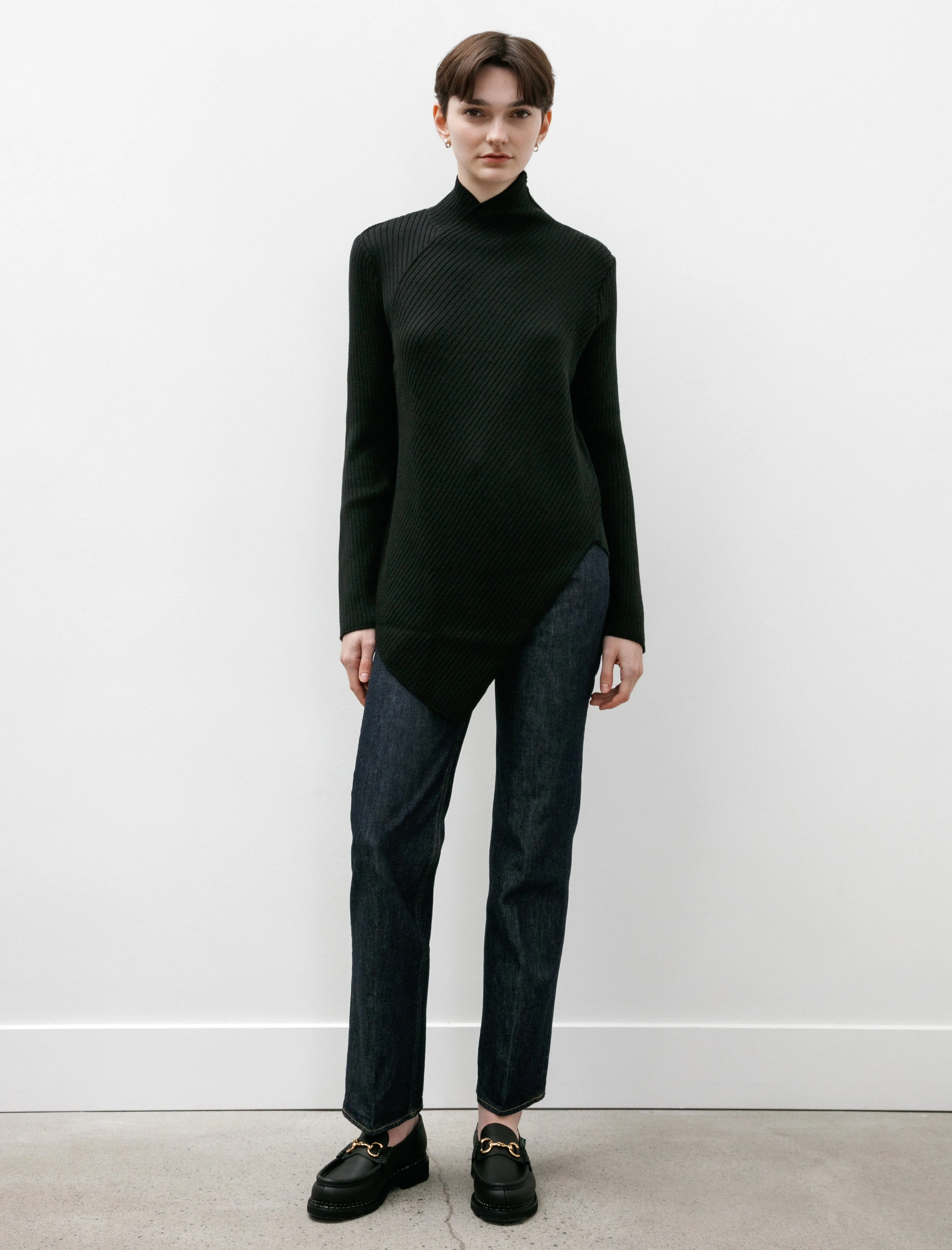 Asymmetrical Rib Knit Mockneck Black sold by SHOP NEIGHBOR product image thumbnail 2